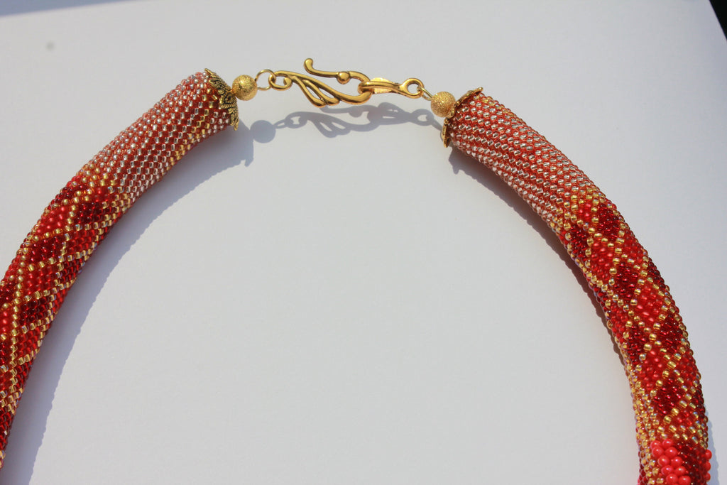 Birthday gift for her, red necklace, beaded choker, patchwork necklace, girlfriend birthday present, bridesmaid necklace, handmade jewelry