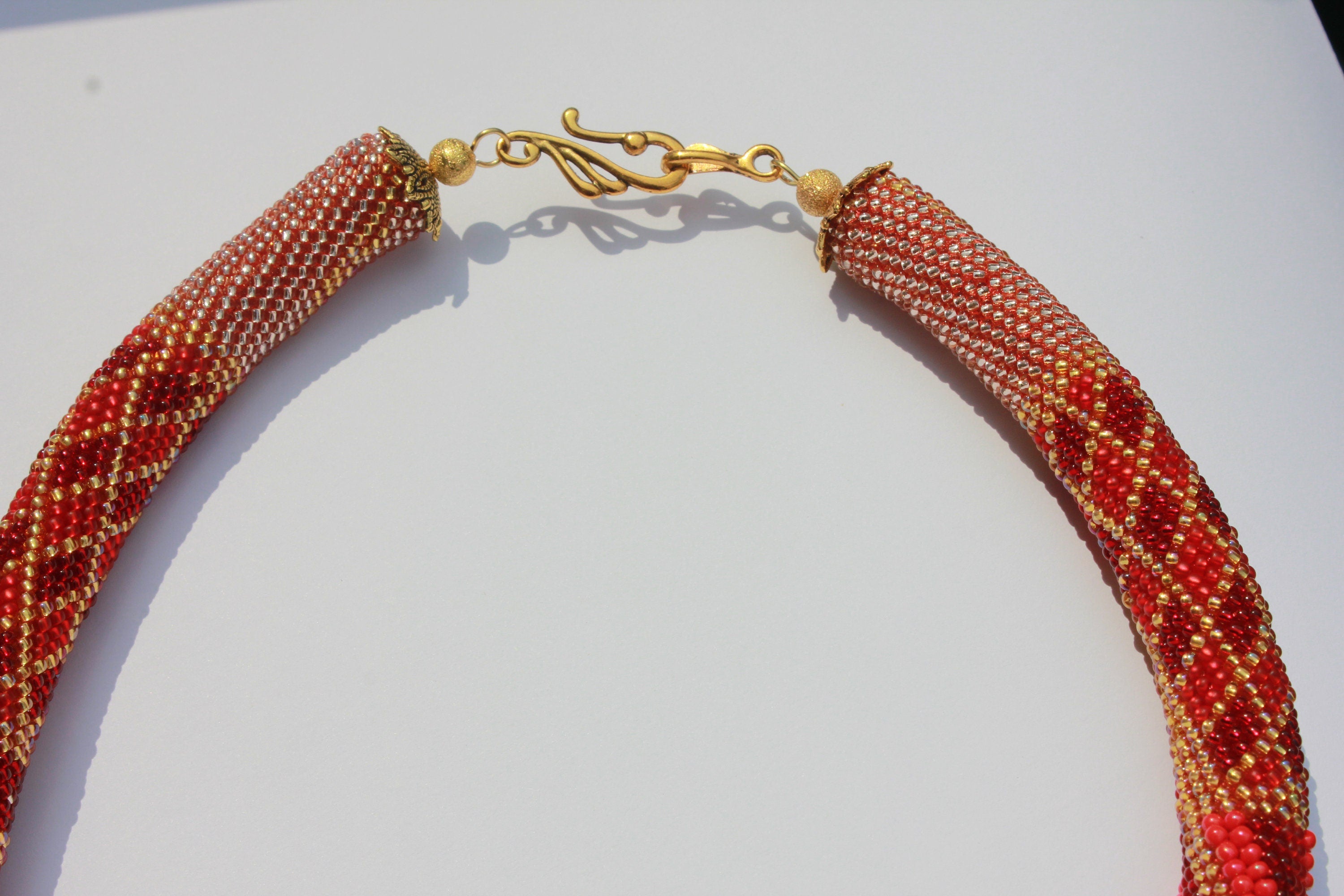 Birthday gift for her, red necklace, beaded choker, patchwork necklace, girlfriend birthday present, bridesmaid necklace, handmade jewelry