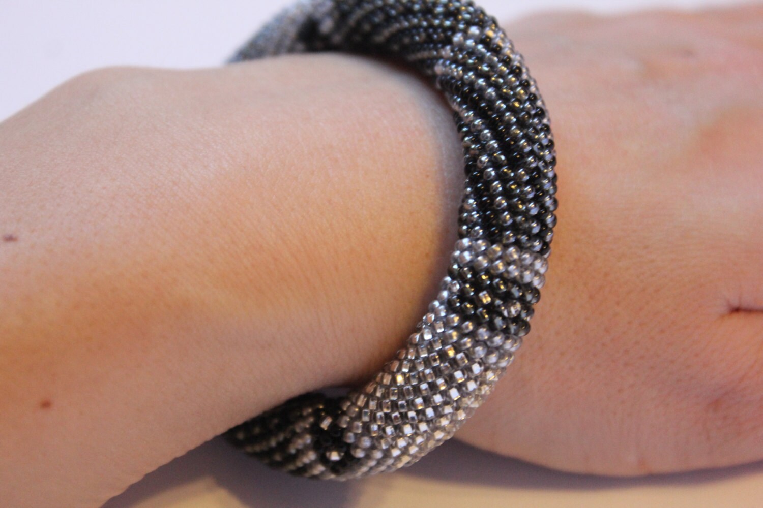 Silver bracelet Shades of Grey Patchwork Bracelet Grey Bracelet Stylish Beaded Bracelet For her Fashion Accessory Bead crochet Rope Bracelet