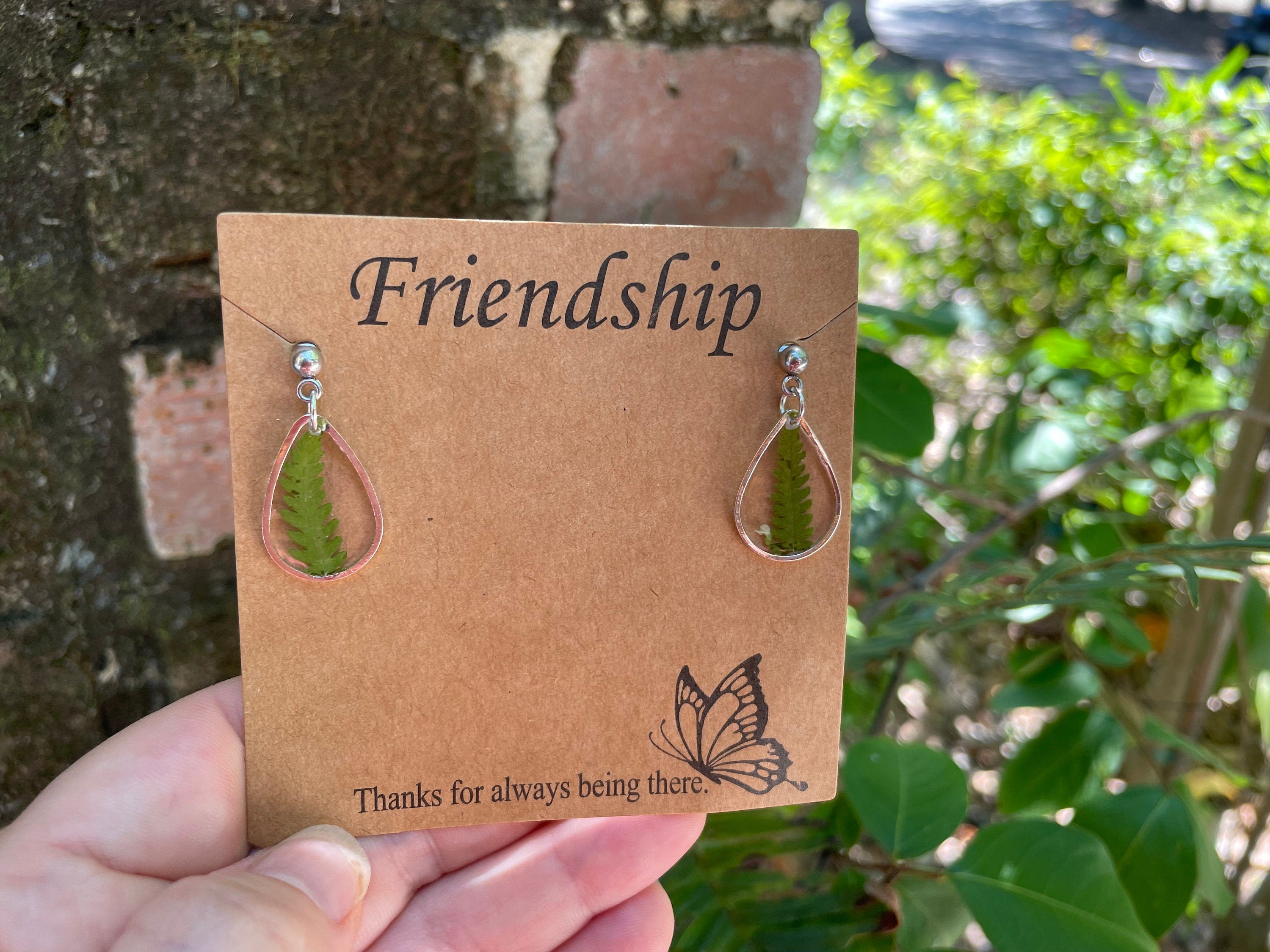 Teardrop Fern Resin Earrings: Nature Inspired Dangle Jewelry