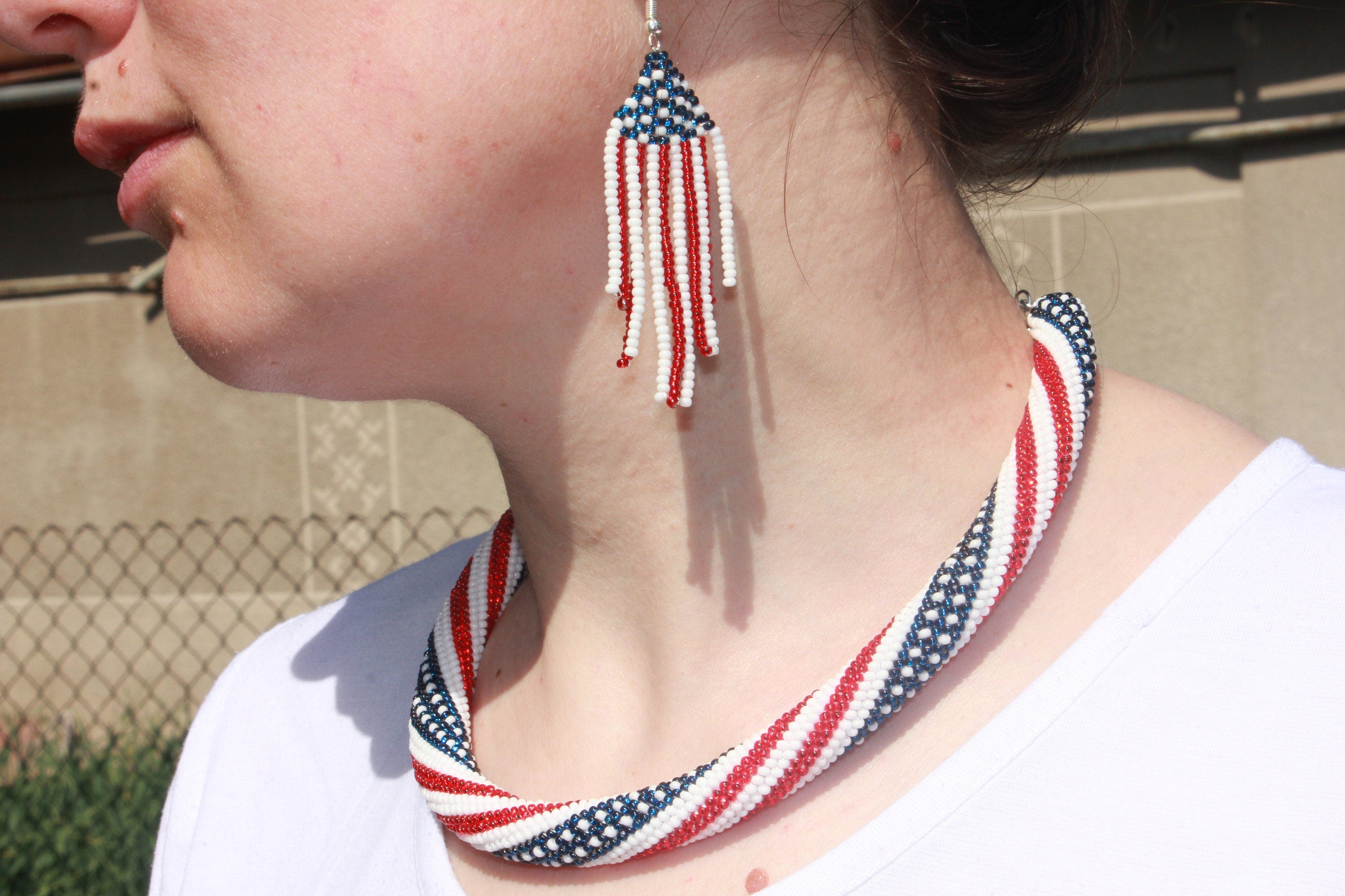 4th July jewelry birthday gifts for grandma mom, american flag necklace, patriotic jewelry, labor Day sale, patriotic beaded choker for wife