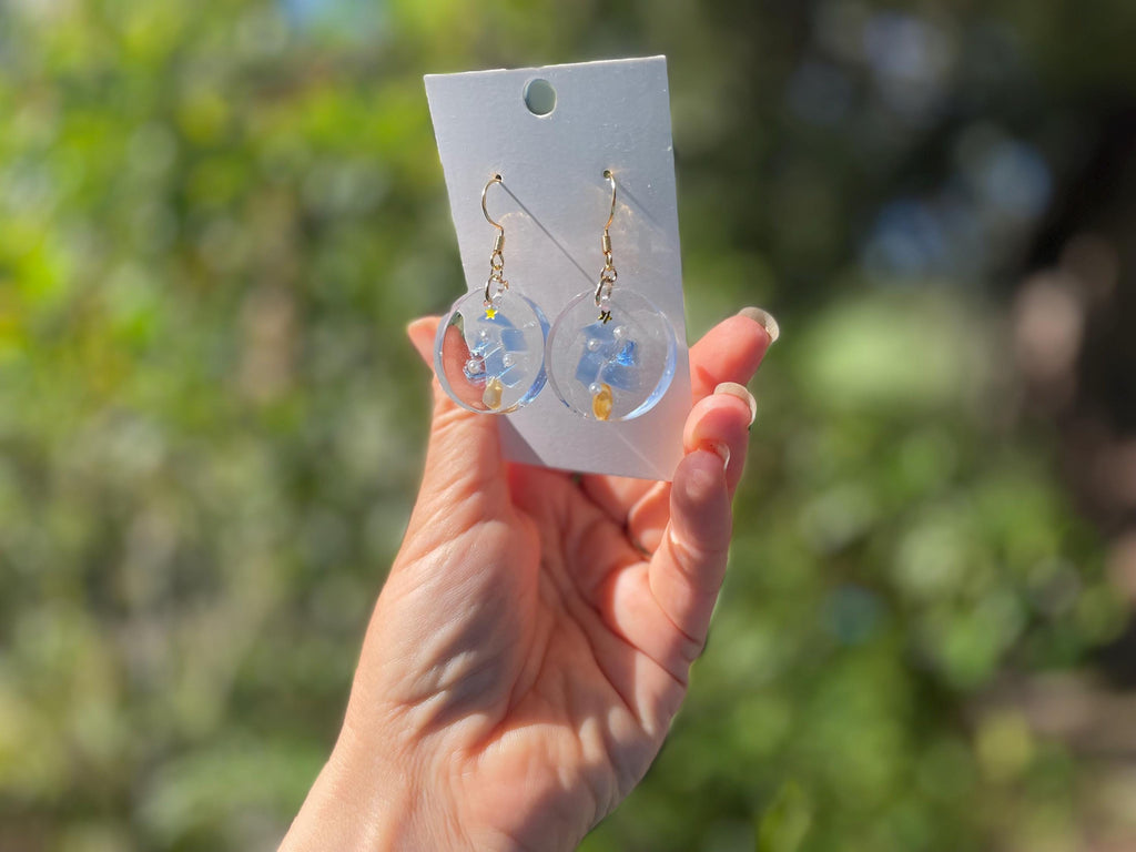 Christmas Gift Box with Coastal Christmas Ornament and Sea Glass Chtistmas Tree Earrings Starfish & Crushed Blue Sea Glass Holiday Ornament