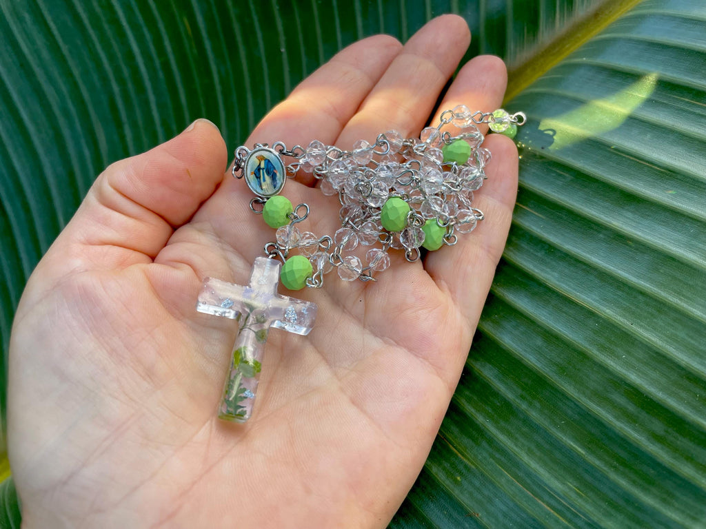 Personalized Aster Flower Rosary Necklace - Handmade Catholic Birth Flower Jewelry