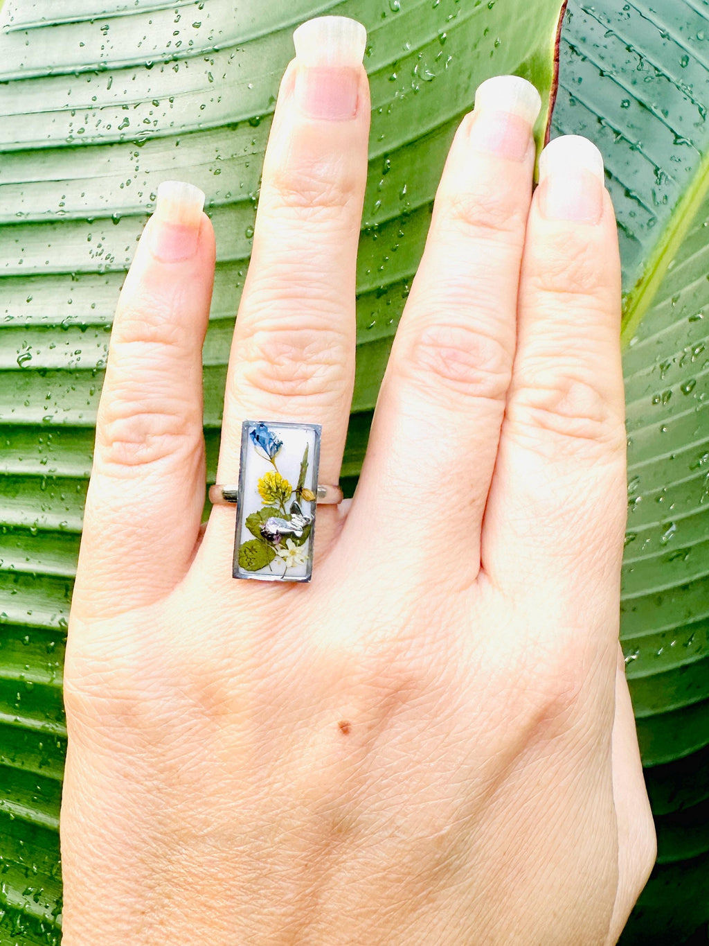Tiny Butterfly Ring: Garden Inspired Botanical Pressed Flower Jewelry Resin