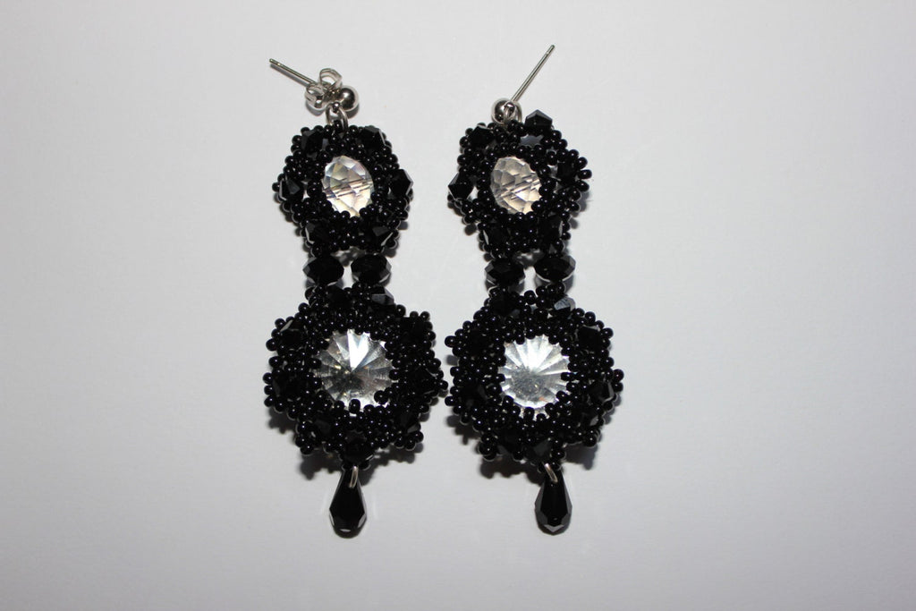 Long earrings for women, black dangle earrings, Christmas gifts for girlfriend mom wife, Large earrings for women, Handmade beaded earrings