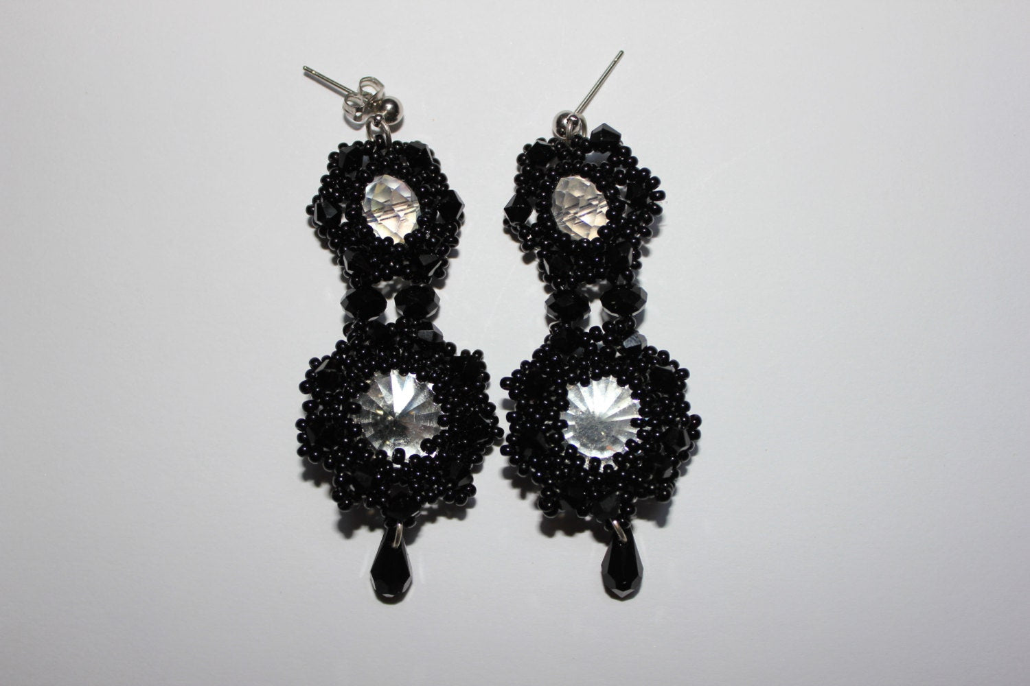 Long earrings for women, black dangle earrings, Christmas gifts for girlfriend mom wife, Large earrings for women, Handmade beaded earrings