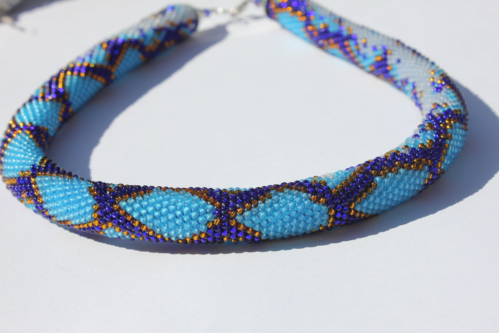 Sky blue Snake necklace seed beaded handmade statement necklace unique holiday gift for her grandma Snake jewelry turquoise choker necklace