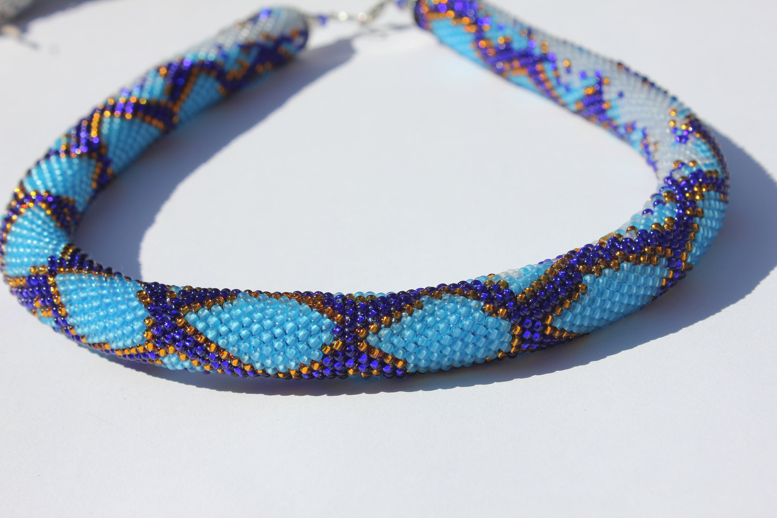 Sky blue Snake necklace seed beaded handmade statement necklace unique holiday gift for her grandma Snake jewelry turquoise choker necklace