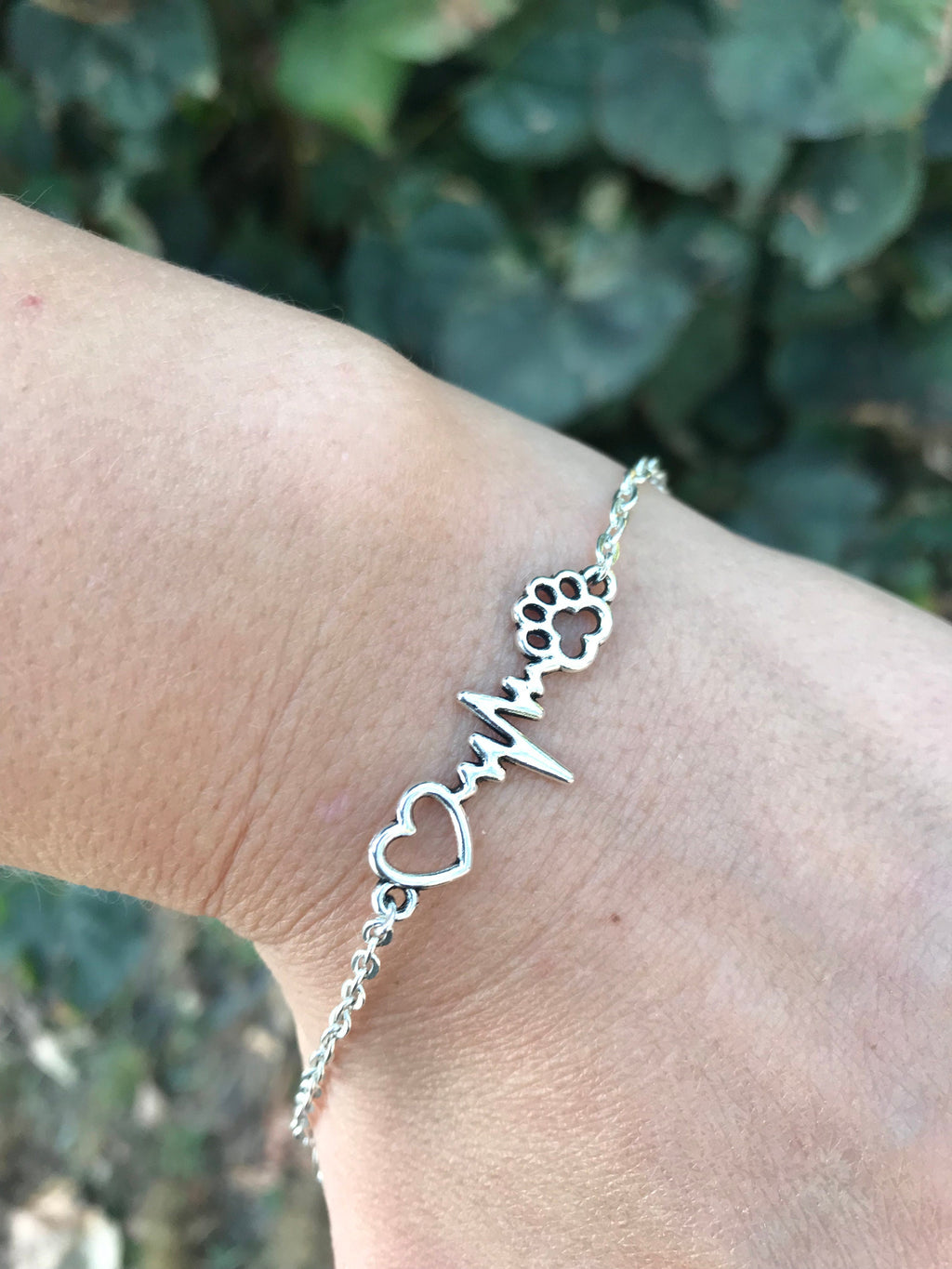 Rustic Dog or Cat Lover bracelet, Silver Pet Paw Heart bar bracelet on chain or  Leather Cord, Unique Thoughtful Gift silver dainty bracelet