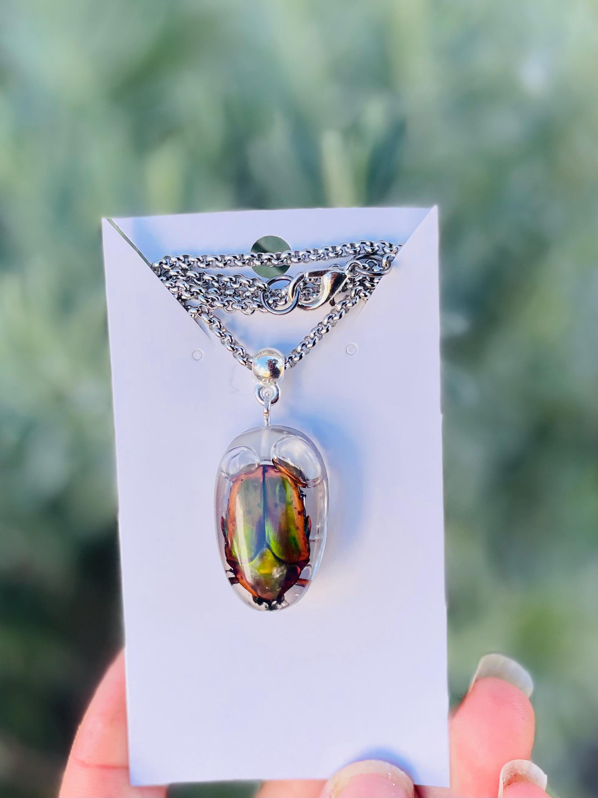 Real Green Chafer Beetle Pendant | Witchy Insect Necklace | Ethically Sourced Specimen Jewelry for him