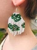 Monstera leaf earrings, native American jewelry, native beaded earrings, beaded fringe earrings, Bohemian Wedding Earrings, girlfriend gift