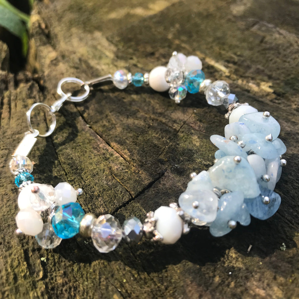 Aquamarine bracelet for bridesmaid, custom raw crystal bracelet best friend gift, Gemstone jewelry, personalized gifts for mom from daughter