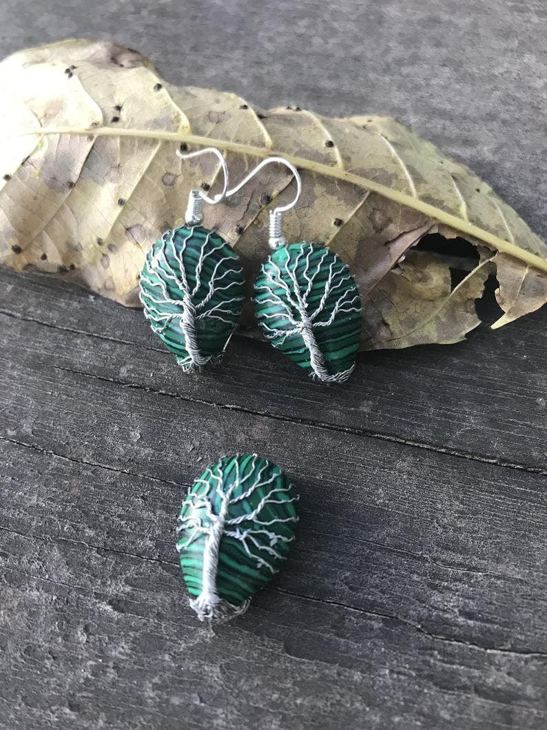 Malachite earrings, crystal earrings, gemstone green stone earrings, simple earrings, dangle square earrings, Mothers Day gift for her mom
