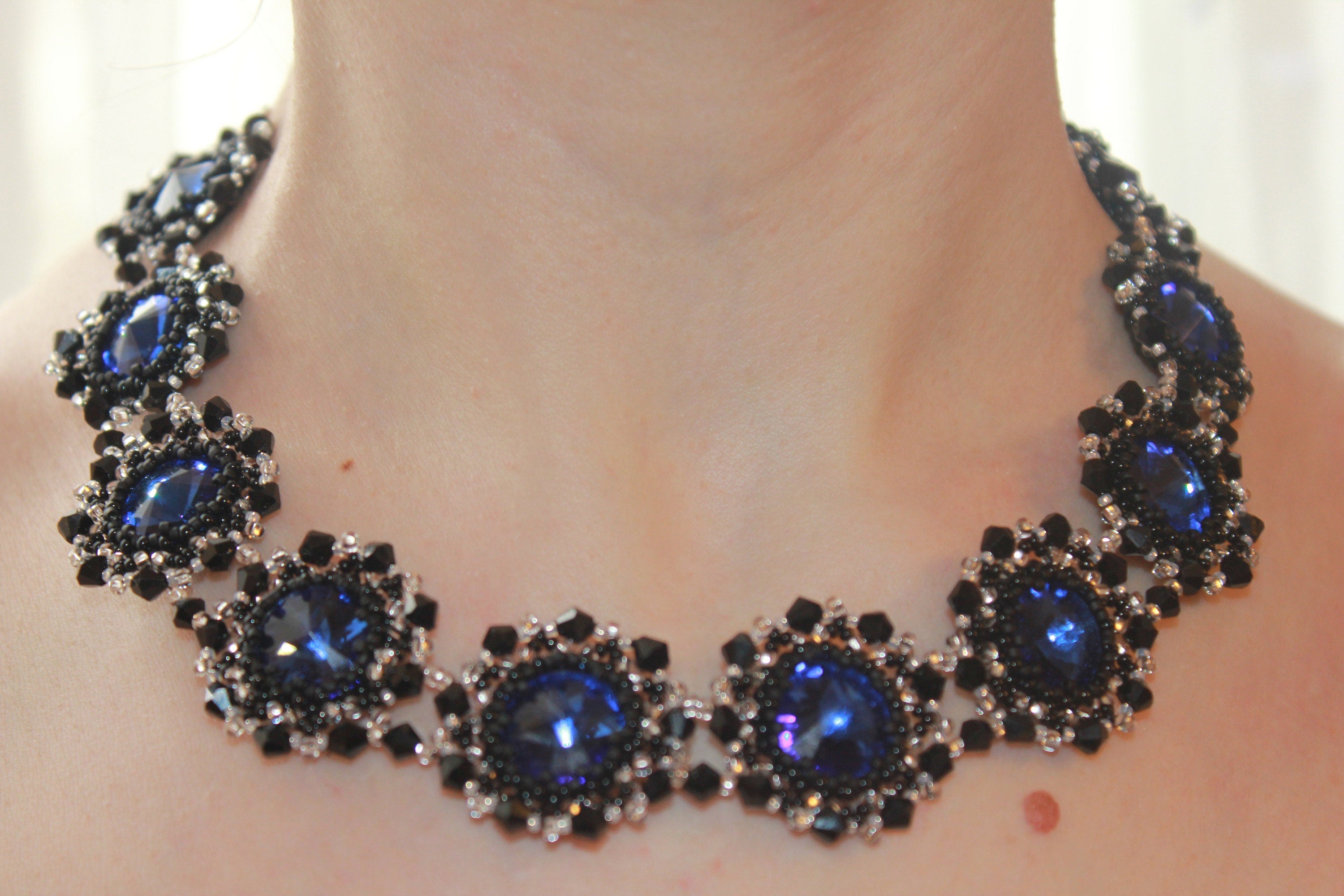 Blue Rhinestone collar necklace gifts for wife  sabyasachi style jewelry fashion choker women beaded festive birthday jewelry for girlfriend