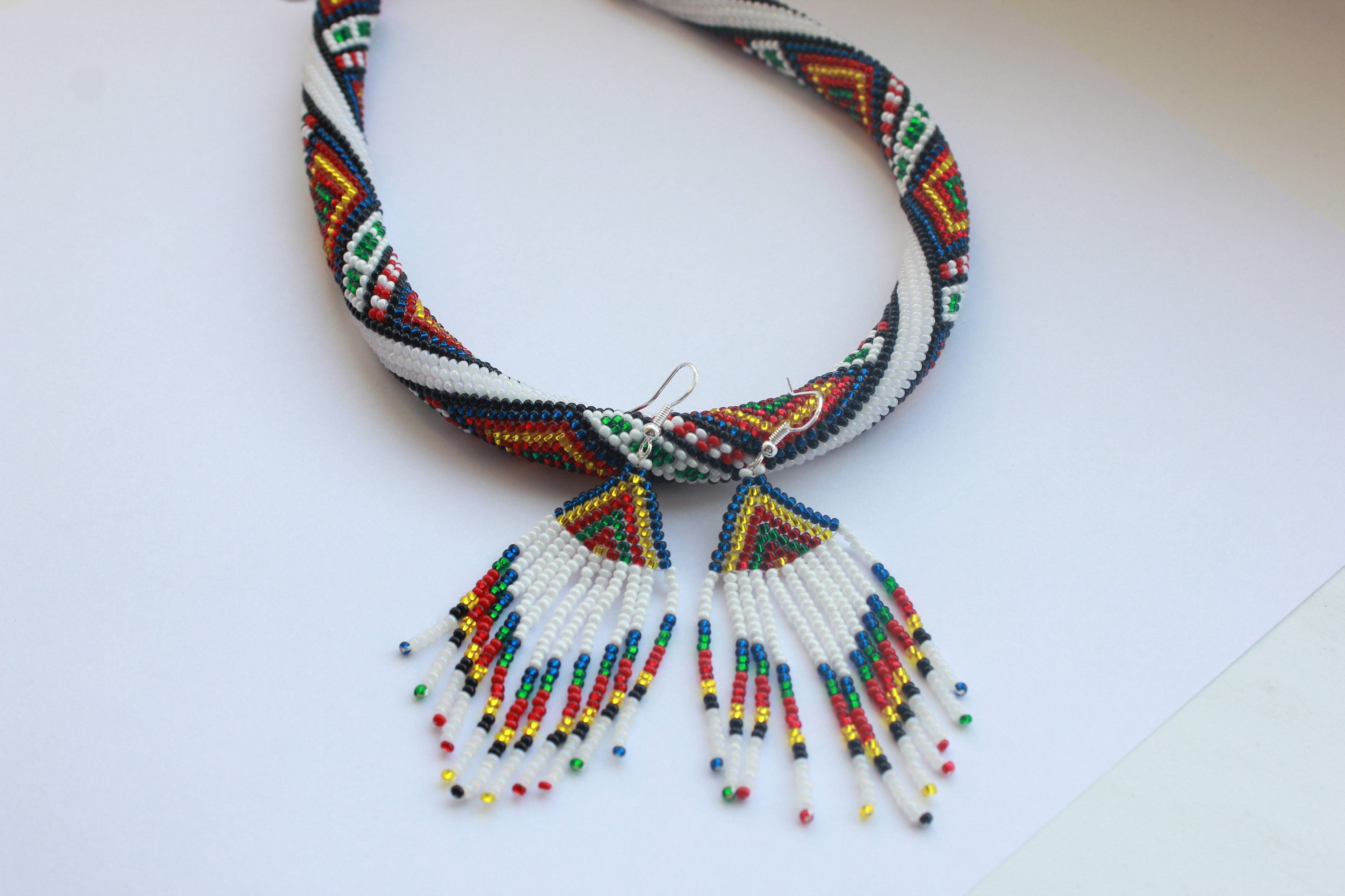 Dangle earrings Rainbow seed bead tassel earrings, beaded earrings, Long fringe Beaded Gypsy colorful dangles, native American jewelry women
