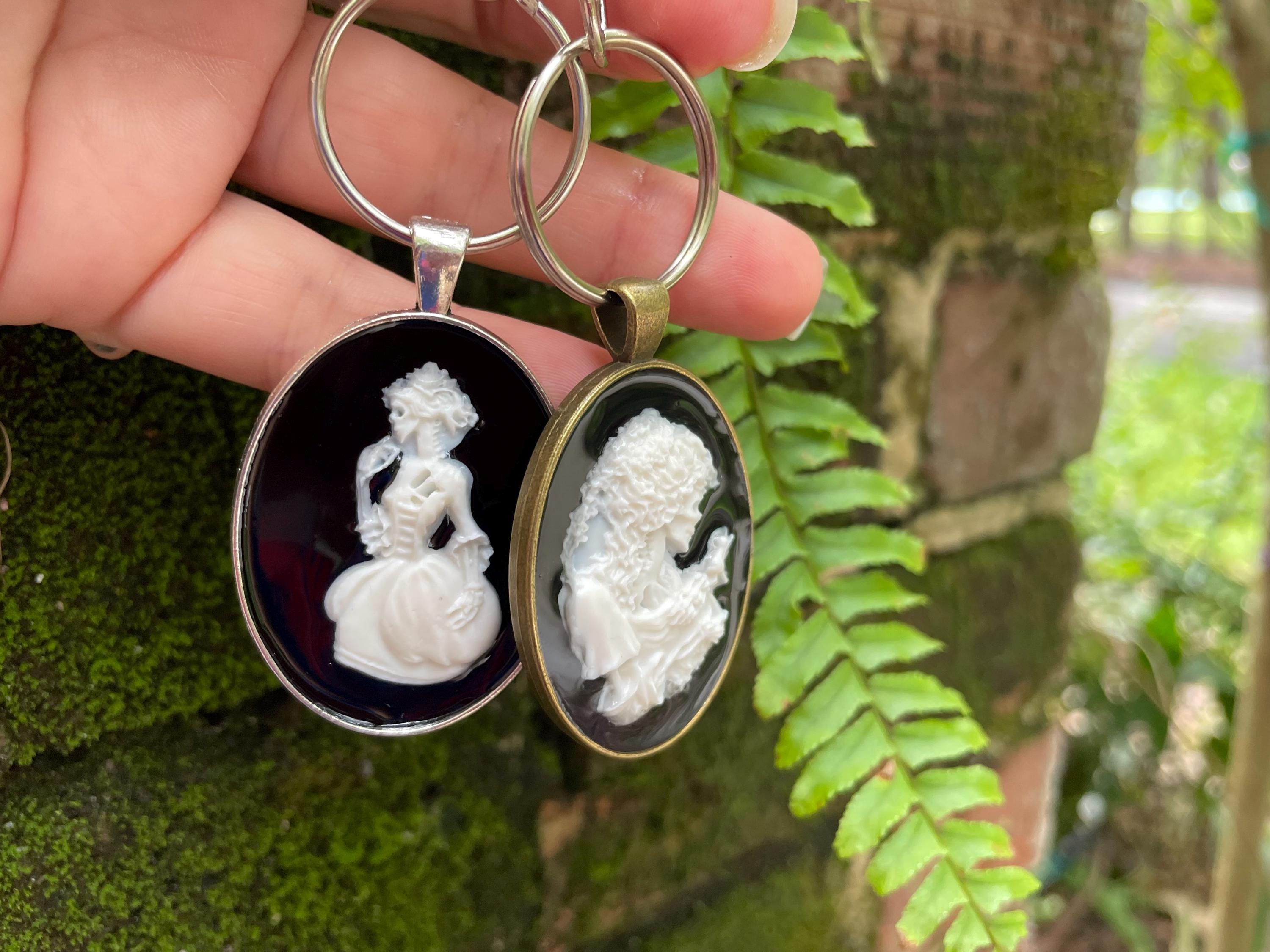 Vintage Skeleton Lady Keychain: Cold Porcelain Halloween Bag Charm