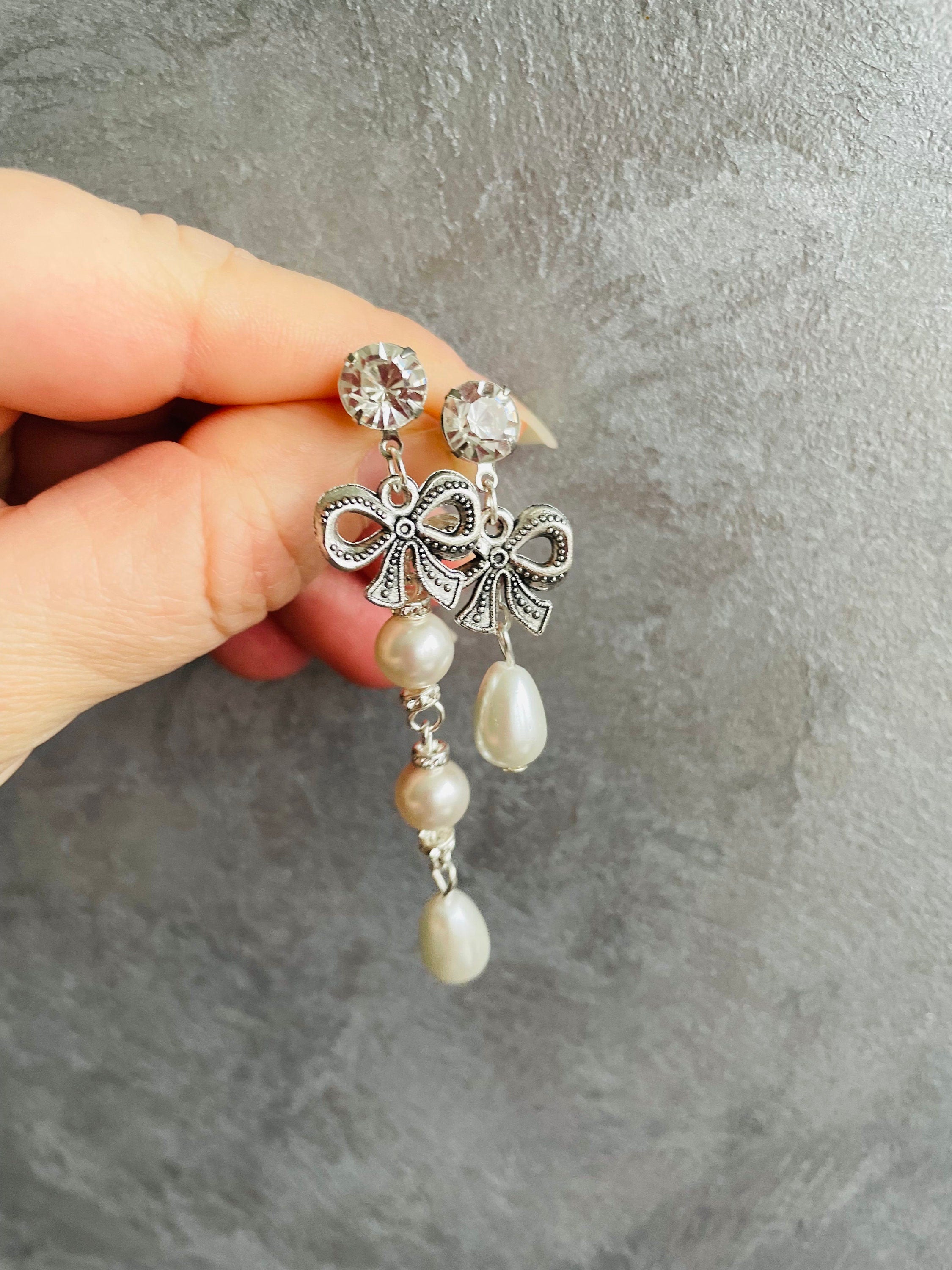 Bow Earrings Pearl Coquette Jewelry Bridal Earrings Swarovski Pearl Earrings Pearl Bow Earrings Post Earrings Gift For Her Bow Post Earrings