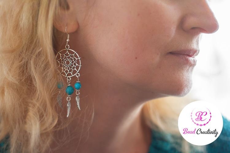 Turquoise gemstone silver dream catcher earrings western earrings jewelry native American hoop dangle earrings, hippie bride jewelry boho