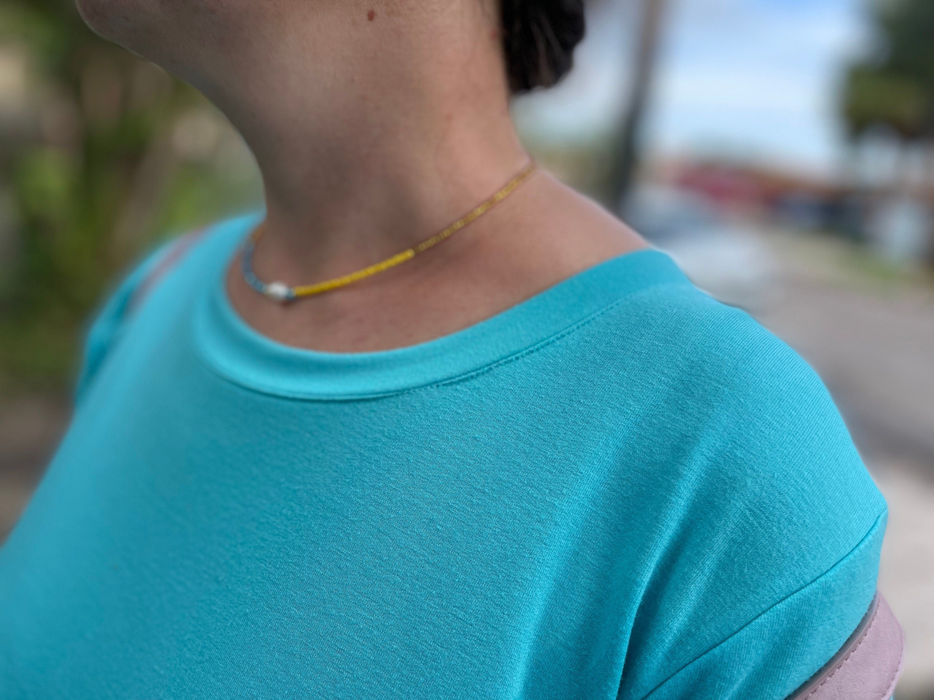 Minimalist beaded choker necklace with a real freshwater baroque pearl, Ukrainian flag colors gold or silver seed beaded necklace for women