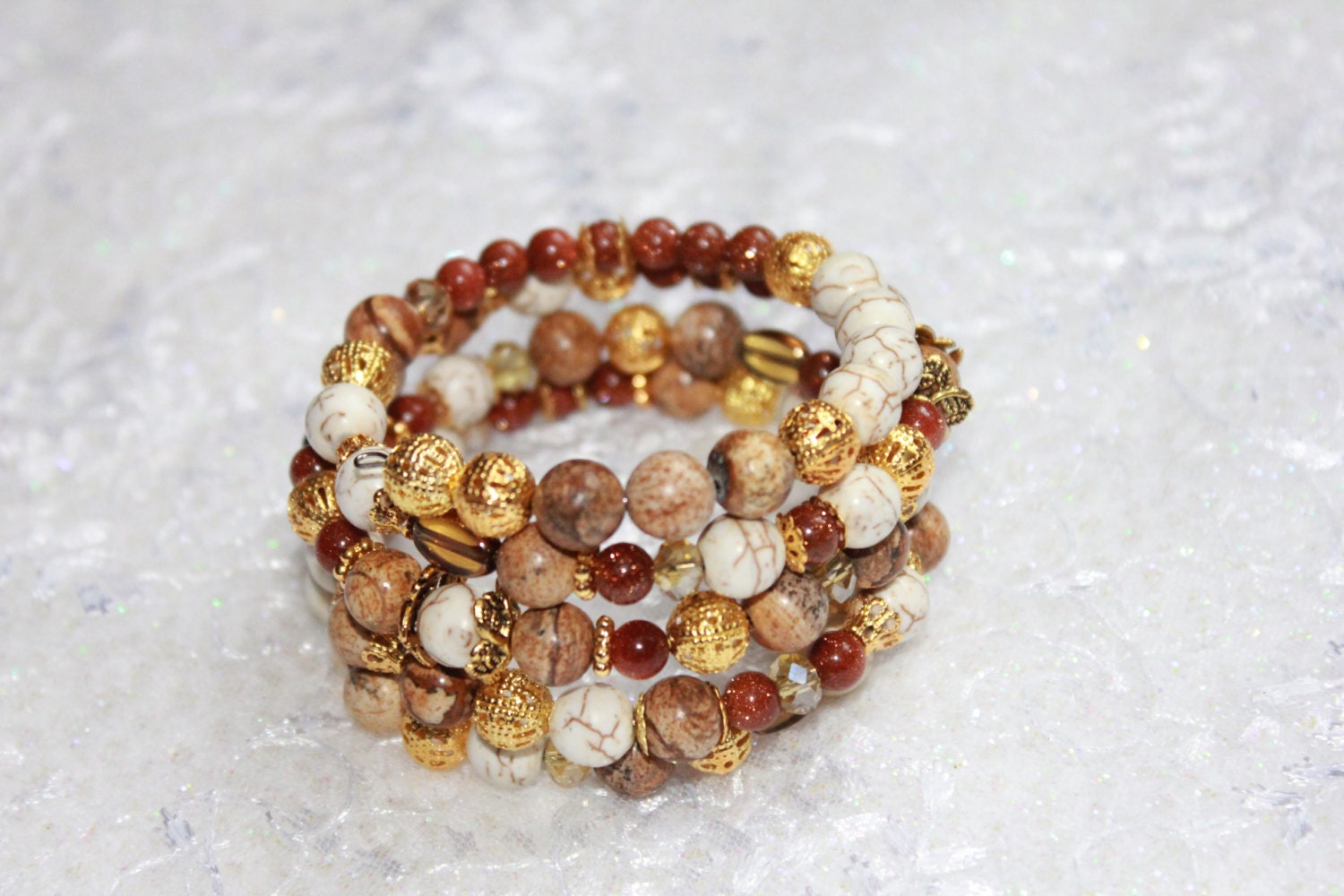Earthy Beaded  Bracelet~Beaded Wrap Bracelet, Casual Multistrand Boho Jewelry, Gift under 30, Adjustable gemstone bracelet, Mothers day gift
