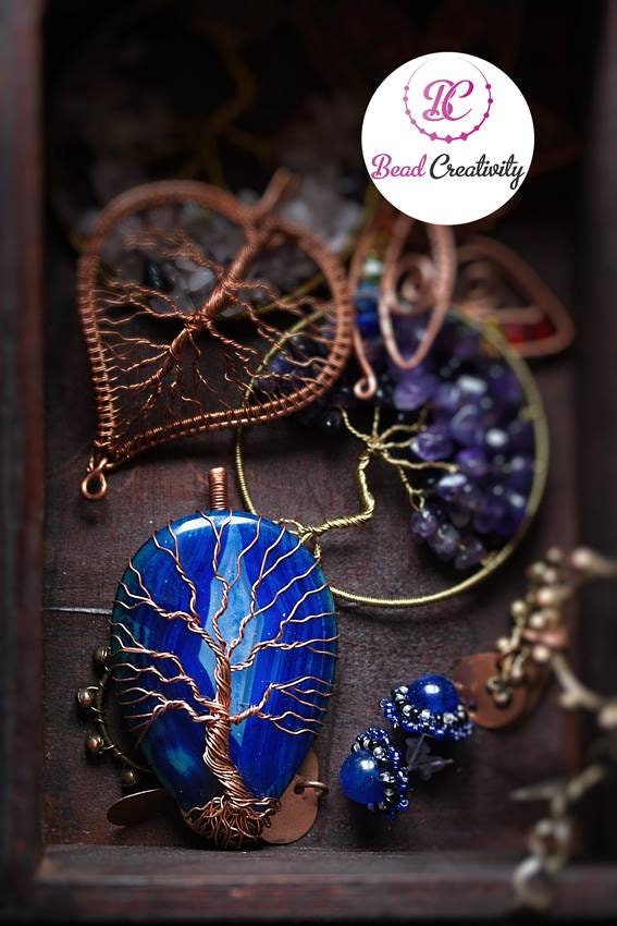 Christmas gift box with Rose Quartz tree of life necklace and earring unique handmade jewelry set copper wire wrapped crystal pendant bridal