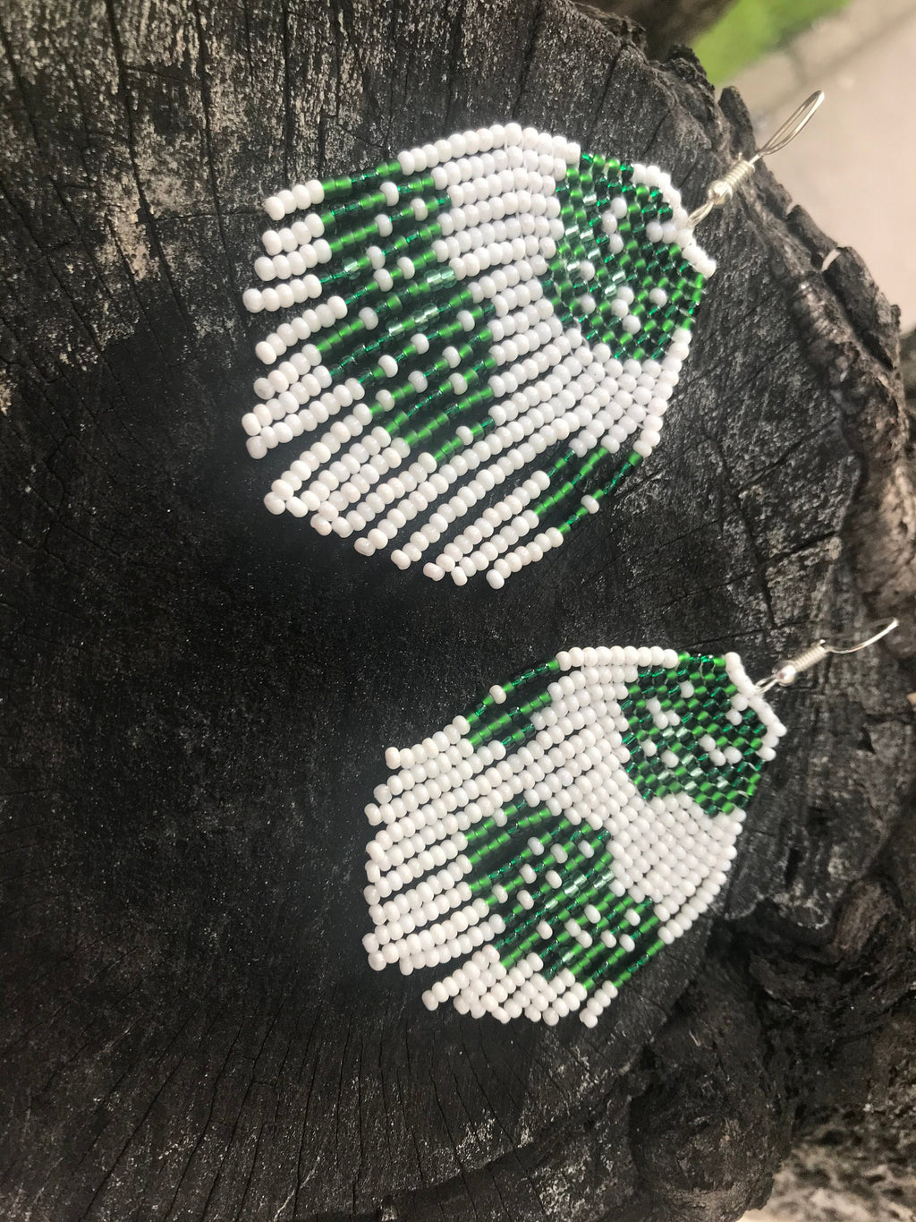 Monstera leaf earrings, native American jewelry, native beaded earrings, beaded fringe earrings, Bohemian Wedding Earrings, girlfriend gift