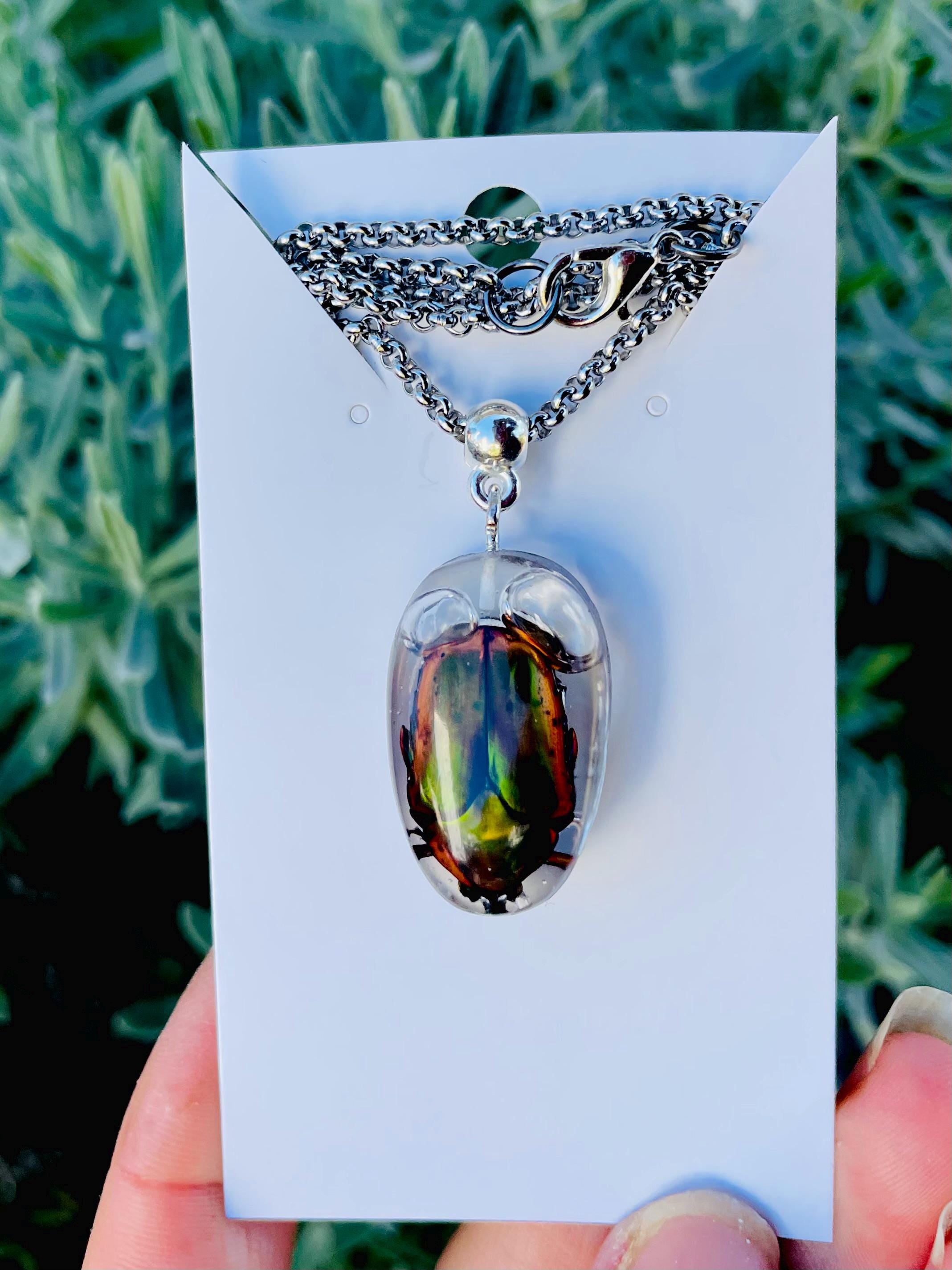 Real Green Chafer Beetle Pendant | Witchy Insect Necklace | Ethically Sourced Specimen Jewelry for him