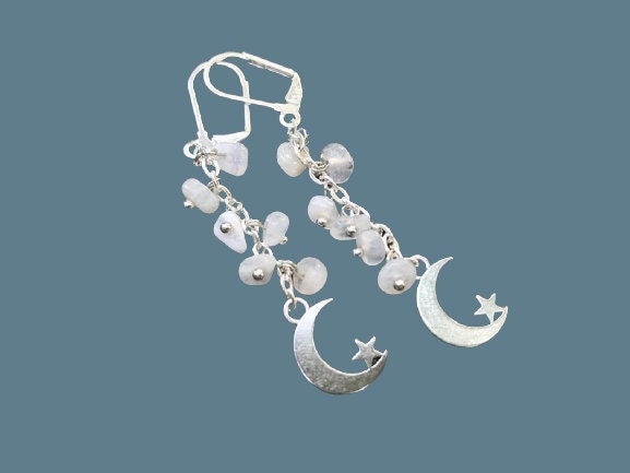 Acotar Moonstone celestial earrings silver Crescent Moon and Stars Moon Phase Jewelry birthstone gifts for her Birthstone Jewelry gifts mom