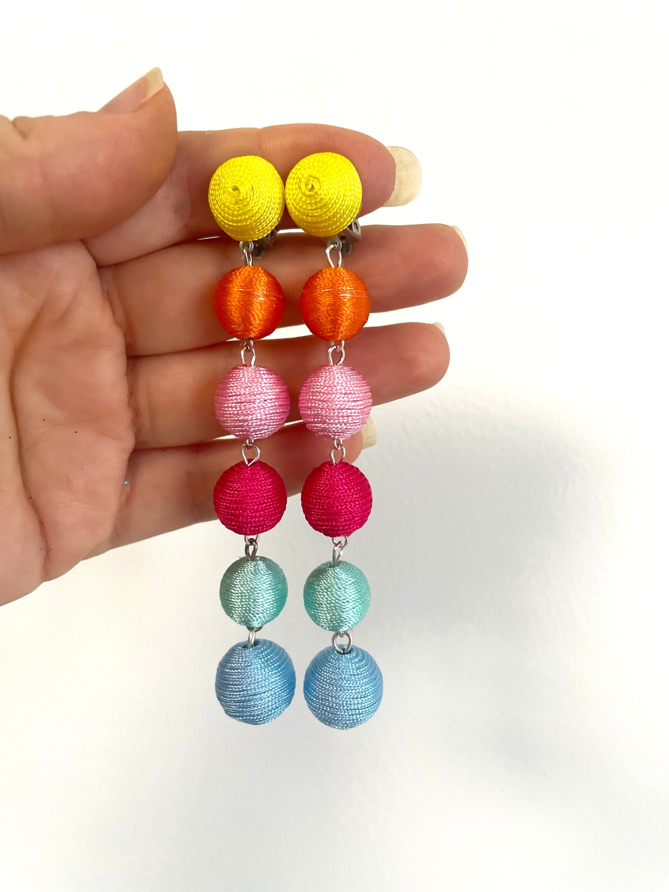 Mothers day gift for her Red 4 four drop Bonbons clip on earrings, Ball earrings Bon bon bonbon, three ball five ball earrings Rebecca style