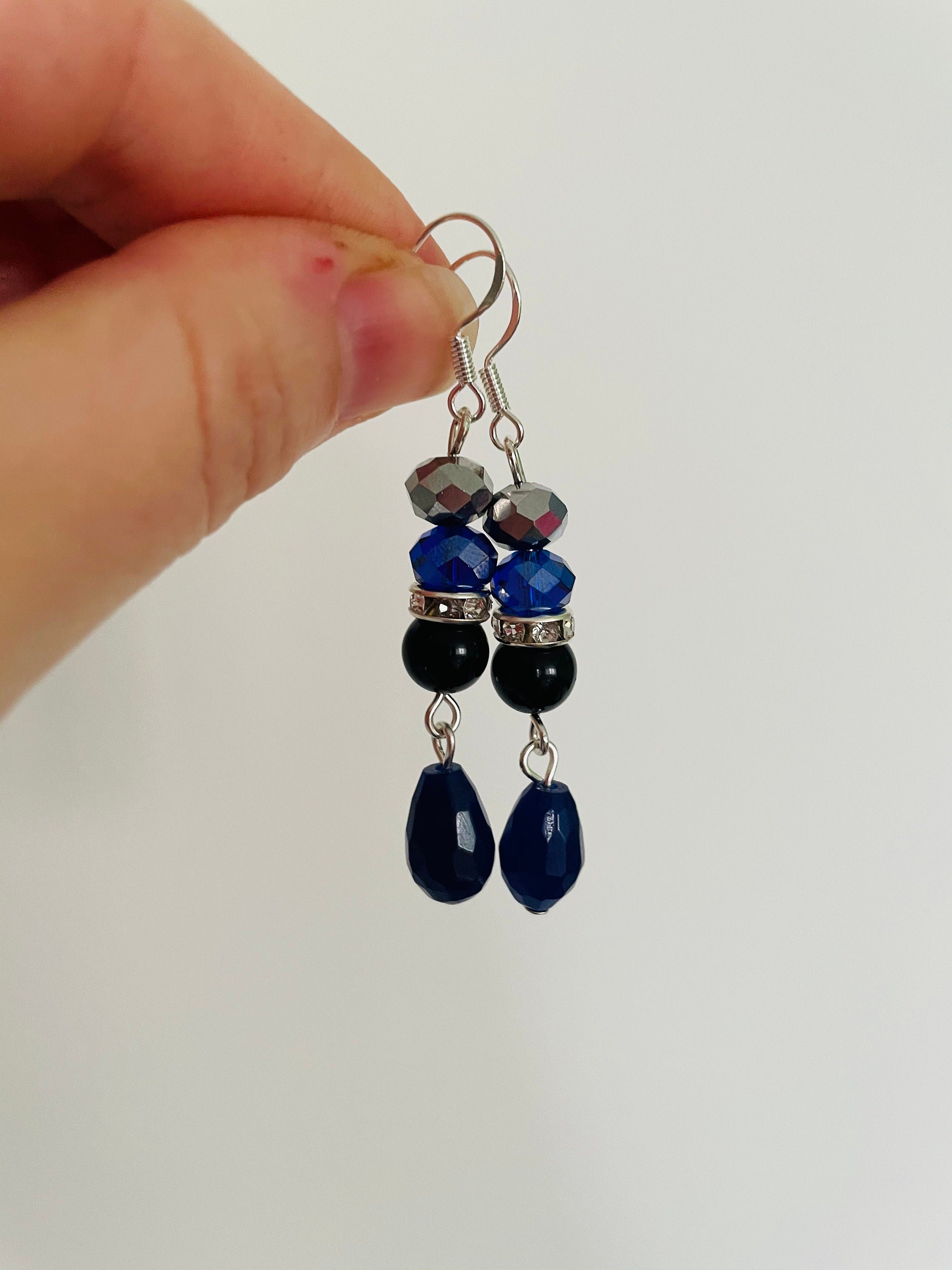Navy blue earrings drop, crystal jewelry, blue agate earrings blue gemstone natural gemstone agate earrings cascade earrings with royal blue