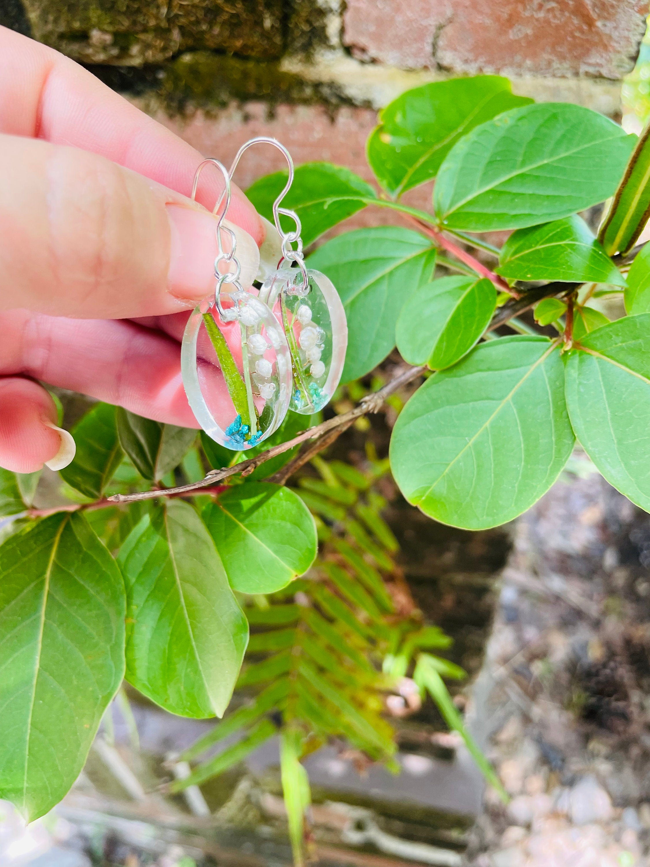 Lily of the Valley Earrings: Sterling Silver Resin Flower Jewelry, May Birth Flower