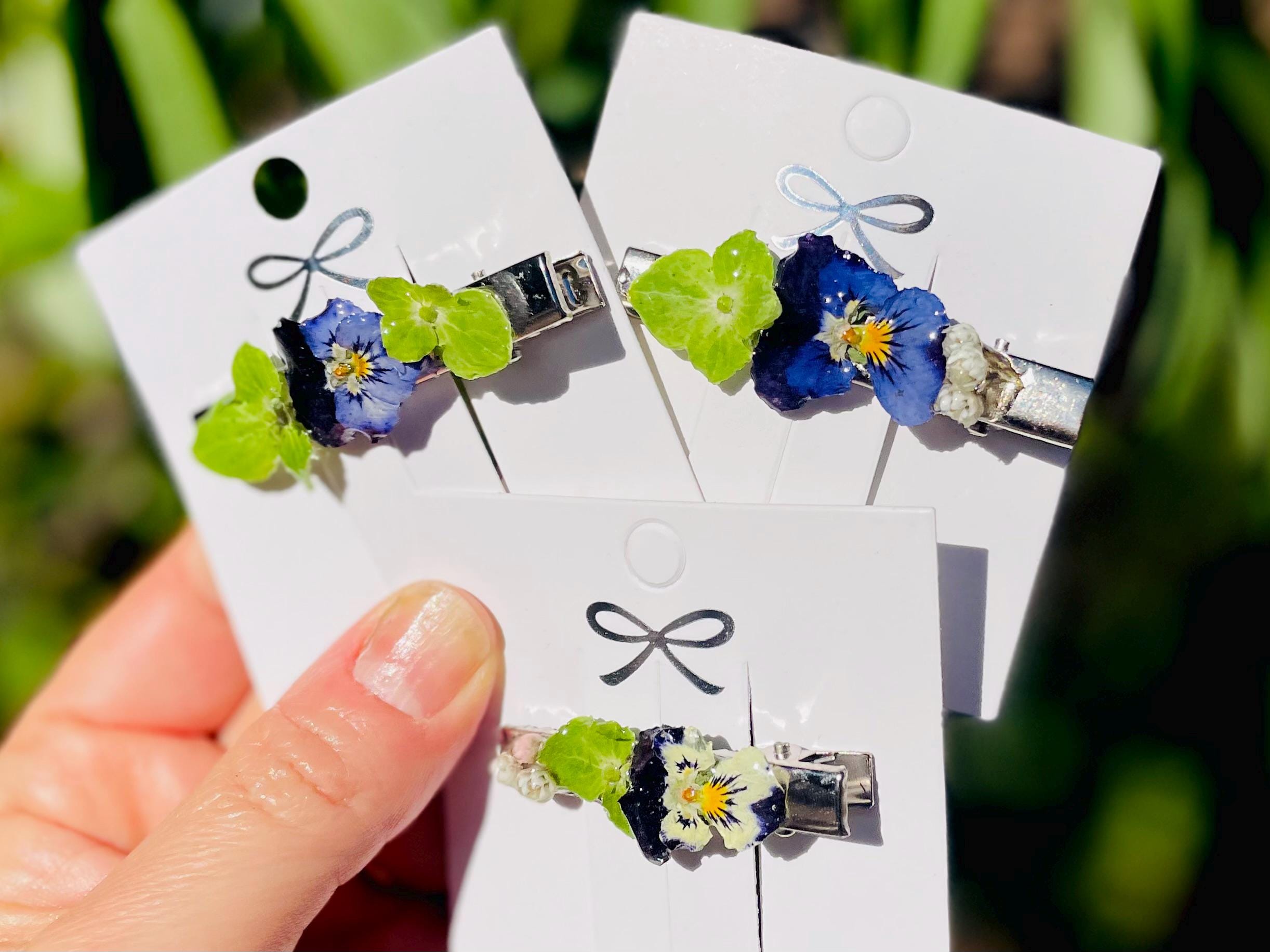 Real Viola and Hydrangea Flower Hair Clip: Purple and Green Nature Inspired Hair Accessories for Flower Girl Proposal