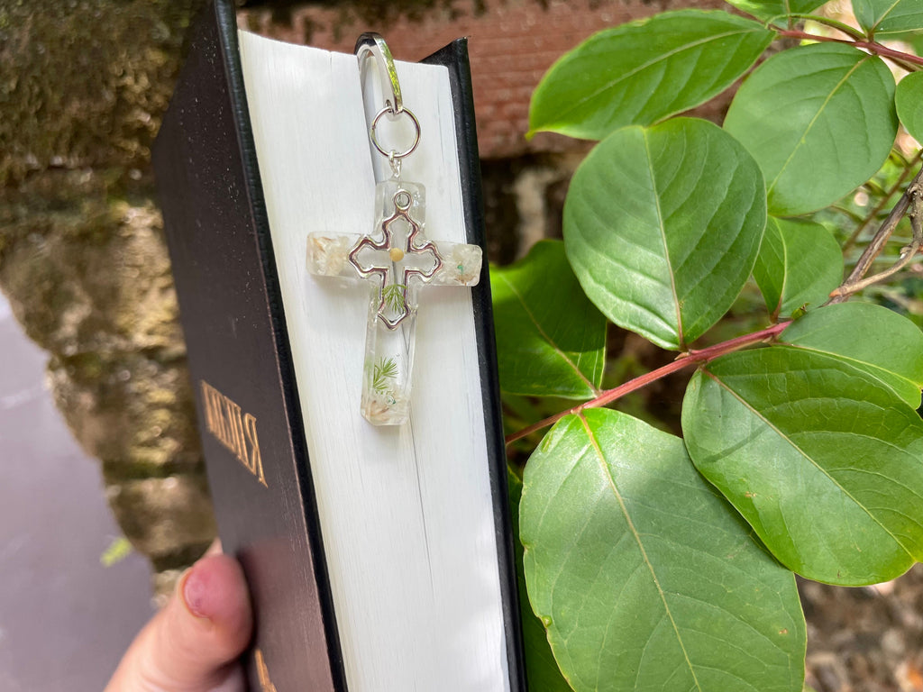 Birthstone Personalized Handmade Cross Bible Bookmark with Baby's Breath Flowers & Mustard Seed: Faith Inspired