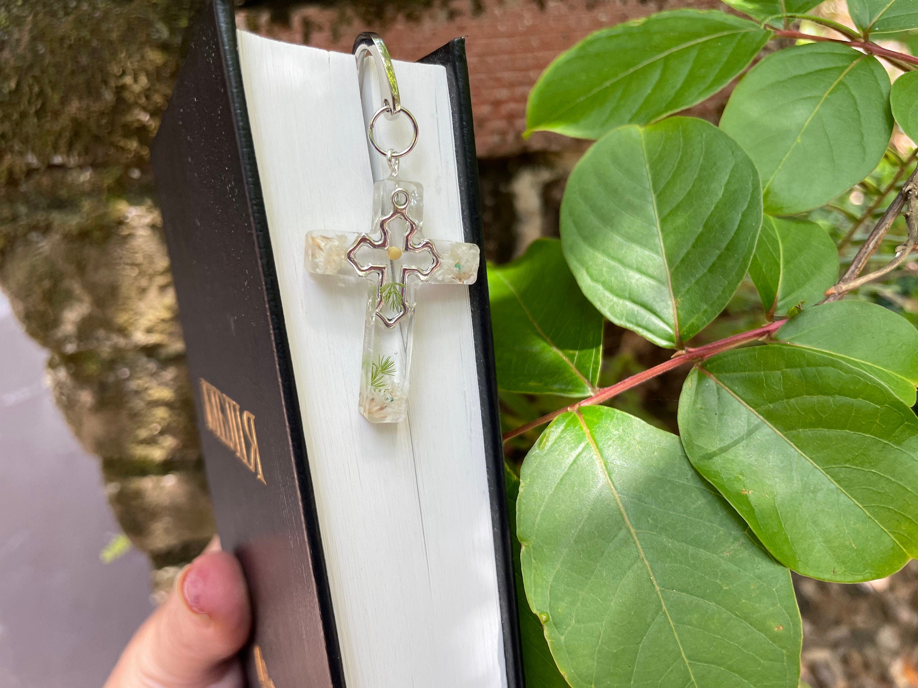 Birthstone Personalized Handmade Cross Bible Bookmark with Baby's Breath Flowers & Mustard Seed: Faith Inspired