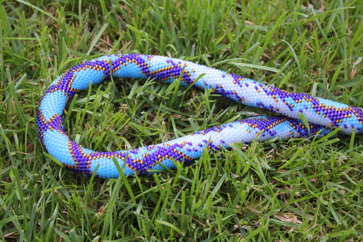 Sky blue Snake necklace seed beaded handmade statement necklace unique holiday gift for her grandma Snake jewelry turquoise choker necklace