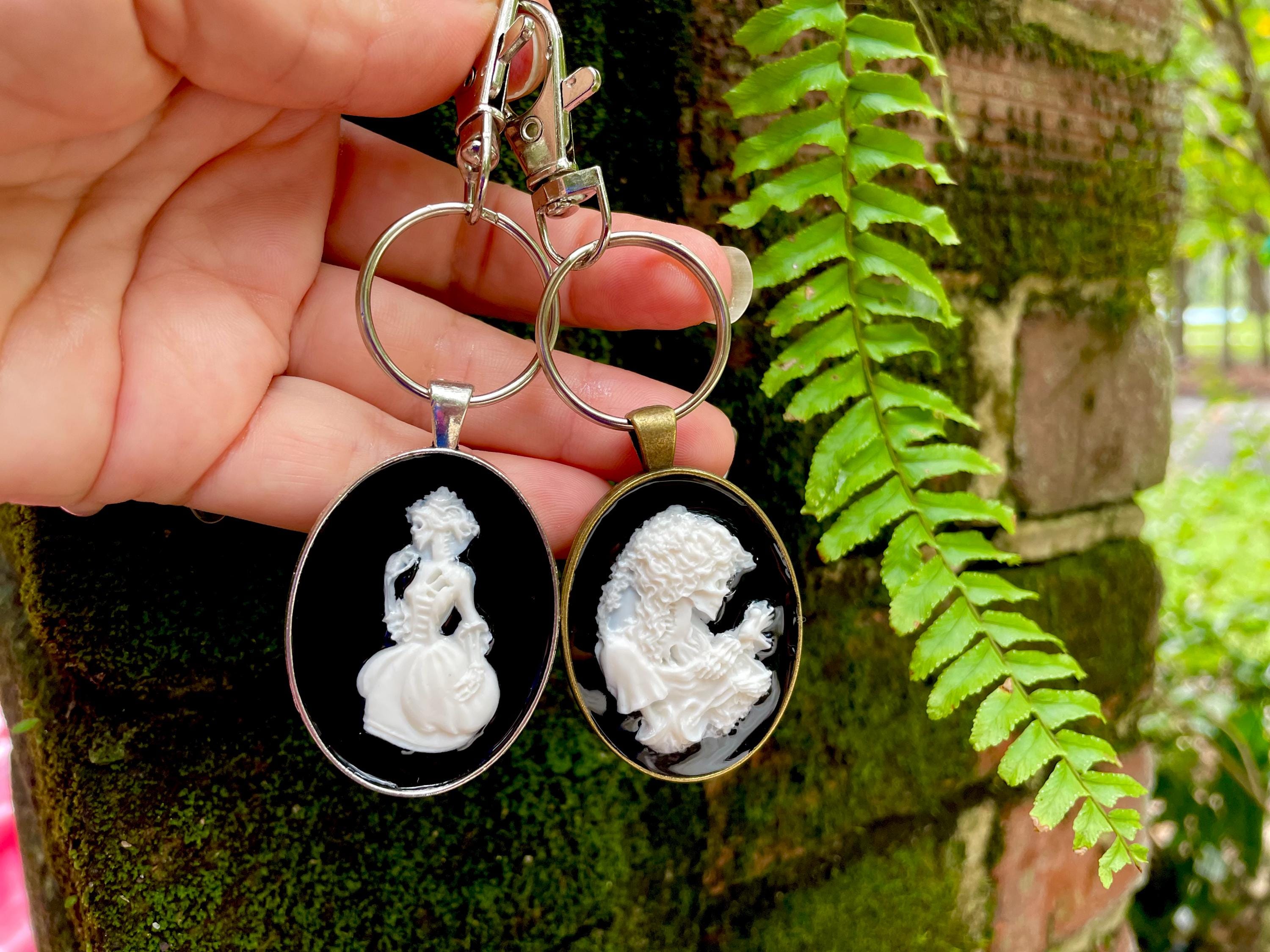 Vintage Skeleton Lady Keychain: Cold Porcelain Halloween Bag Charm