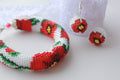 Mothers day gift red poppies bracelet, red flower bracelet mom, floral bracelet beaded for bridesmaid, jewelry for bride, wife birthday gift