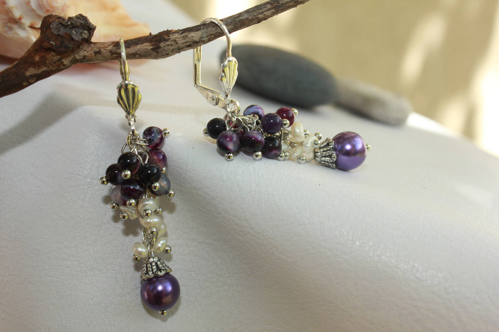 Amethyst Pearl Drop Earrings: Romantic Purple Dangle Jewelry February Birthstone