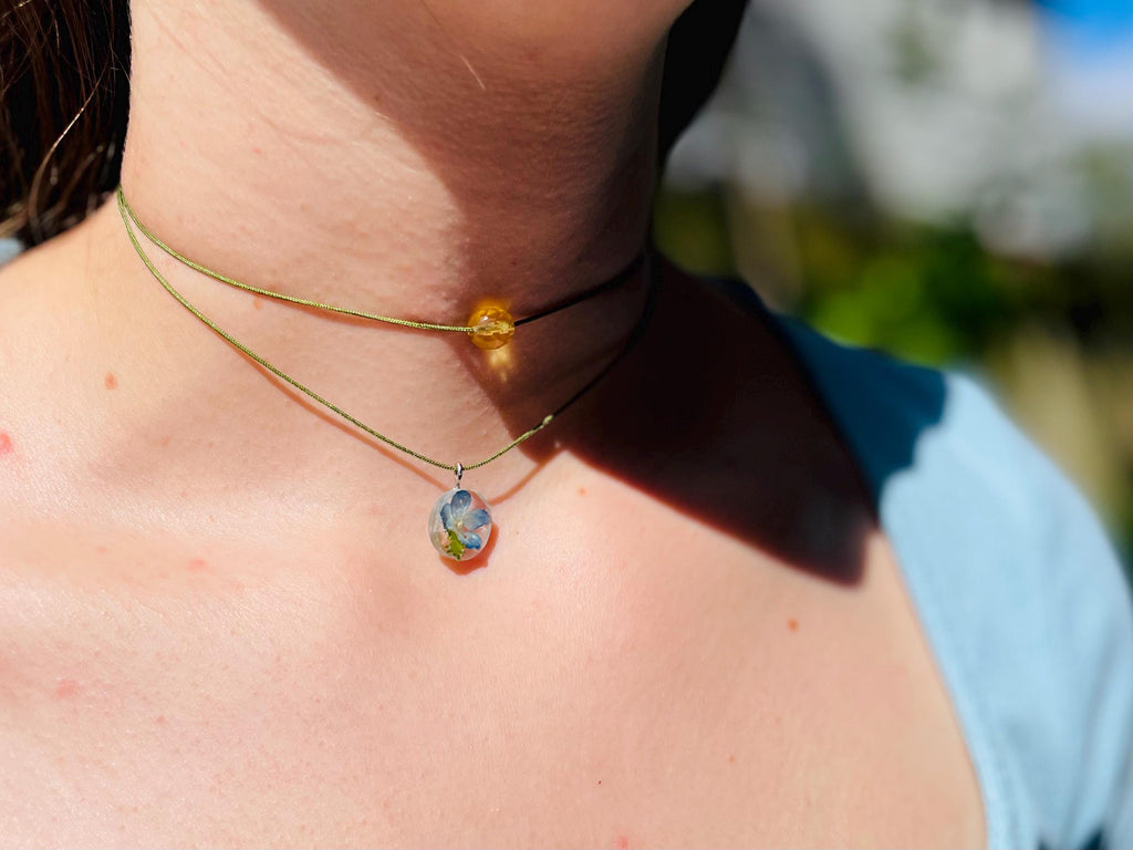 Custom Birth Flower Pearl Handmade Cord Choker: Real Sunflower Charm Necklace Personalized