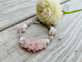 Raw Crystal Cluster Rose Quartz Bracelet Silver: Personalized Custom Birthstone Bridesmaid Jewelry Statement