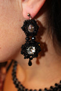 Long earrings for women, black dangle earrings, Christmas gifts for girlfriend mom wife, Large earrings for women, Handmade beaded earrings
