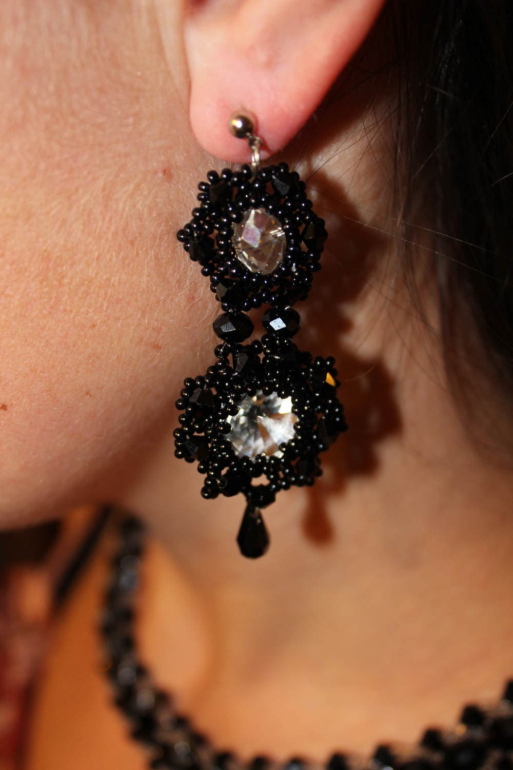 Long earrings for women, black dangle earrings, Christmas gifts for girlfriend mom wife, Large earrings for women, Handmade beaded earrings