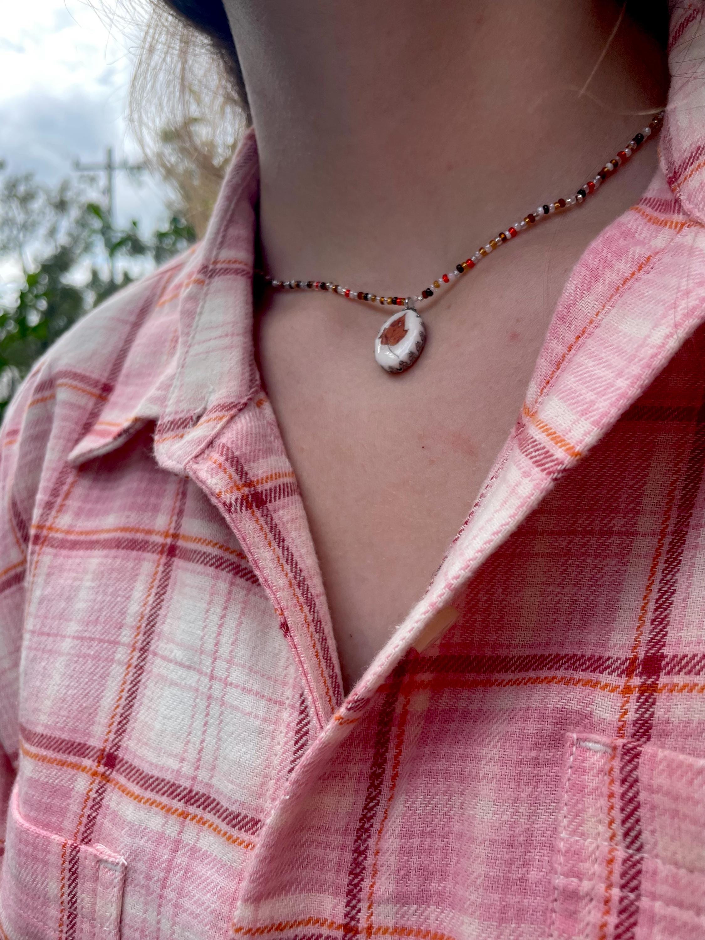 Dainty Seed Bead Choker: Handmade Cold Porcelain Fruit Charm Necklace