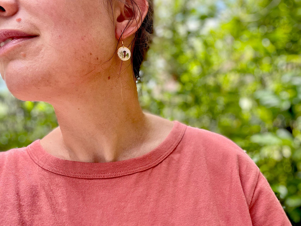 14K Gold Minimalist Meadow Flower & Mushroom Earrings | Unique Botanical Woodland Fairy Jewelry Resin