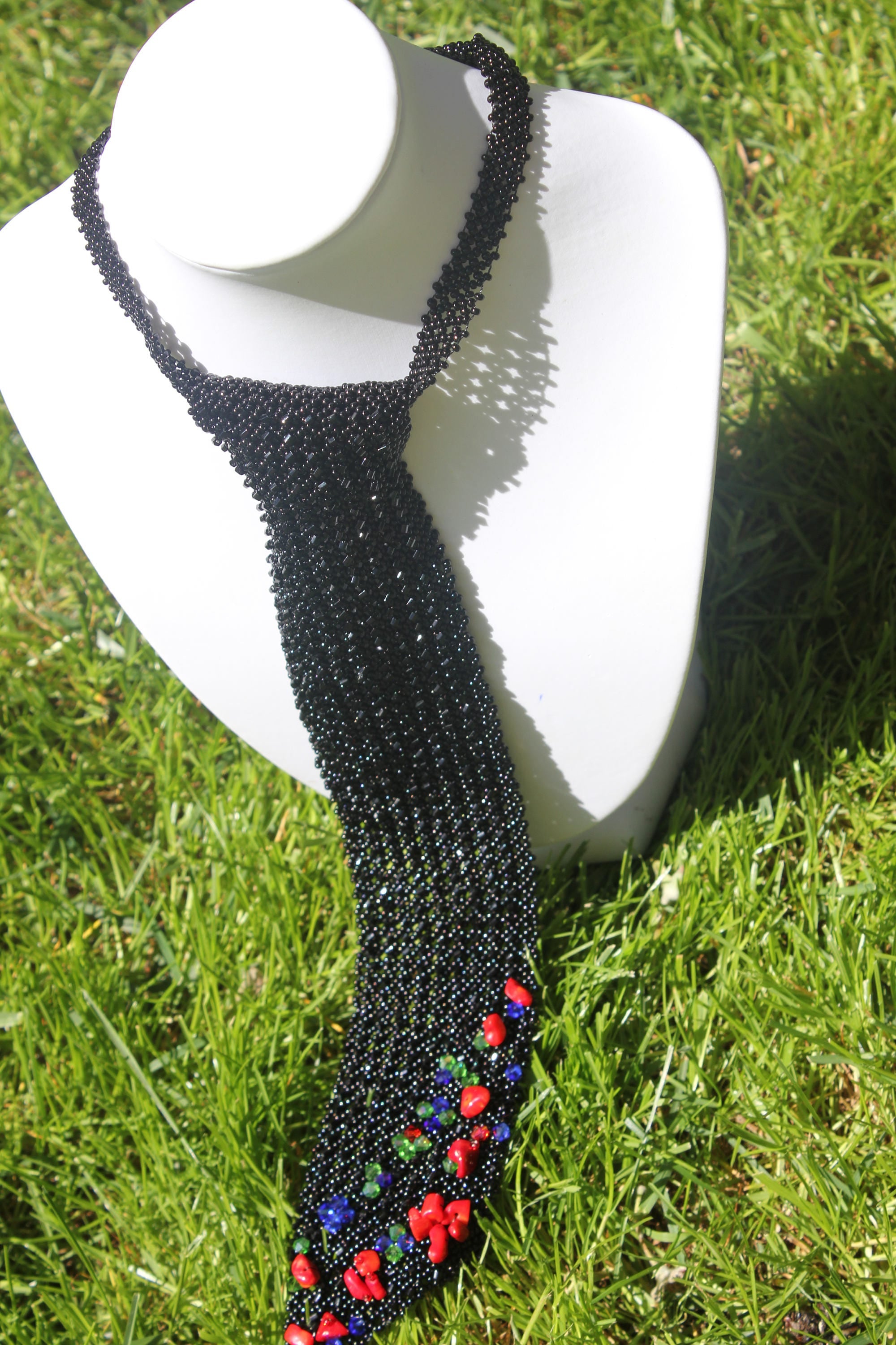 Office Style Necklace for Women, beaded tie, Office Fashion Necklace, Lady Boss Gift, Black Tie Necklace, Seed Bead Tie, women tie unique
