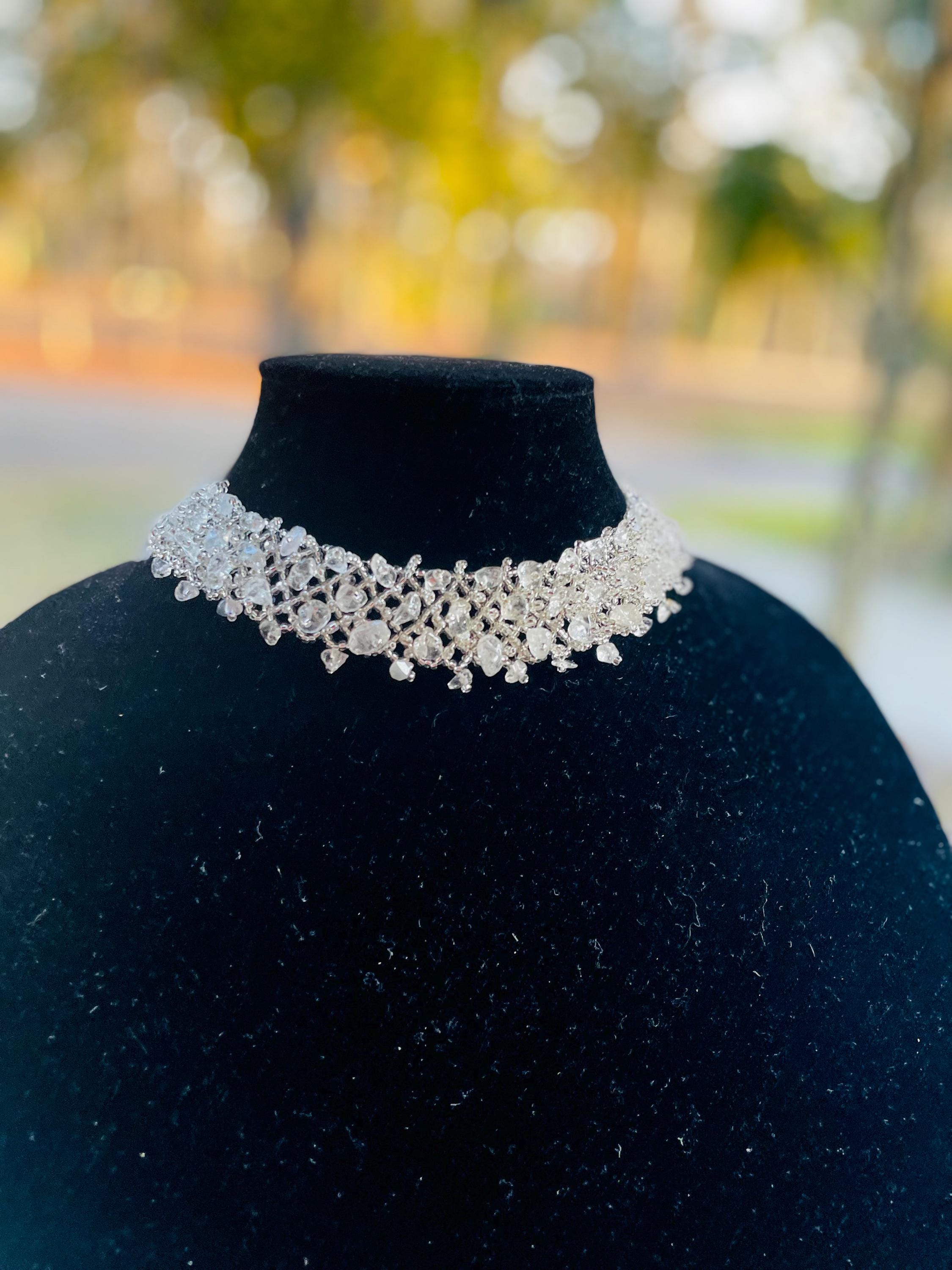 Crystal Bridal Choker: Raw Quartz Victorian Wedding Beaded Necklace Collar