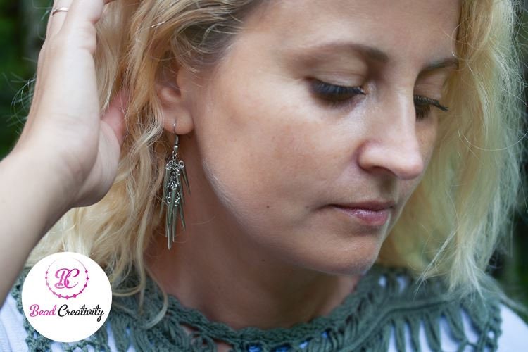 Silver spike chain earrings, kpop earrings for women spike jewelry, gothic tribal earrings edgy, cluster dangle earrings gift for her hippie