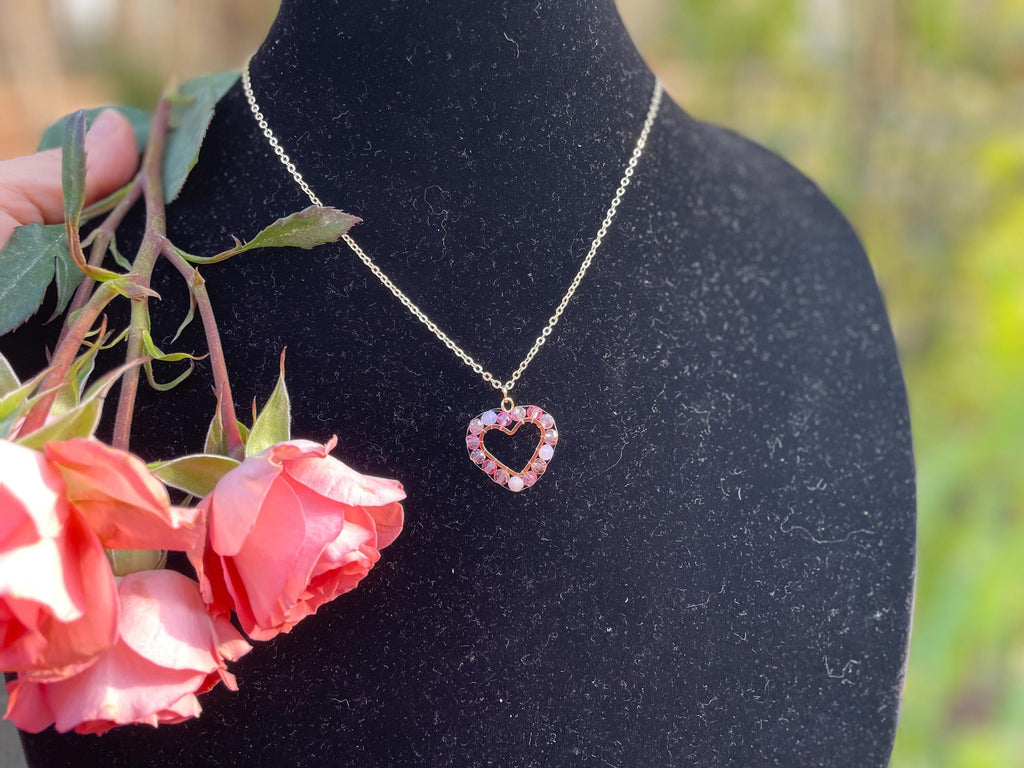 Ruby Red Heart Necklace: Gold Layered Chain, Beaded Handmade Jewelry