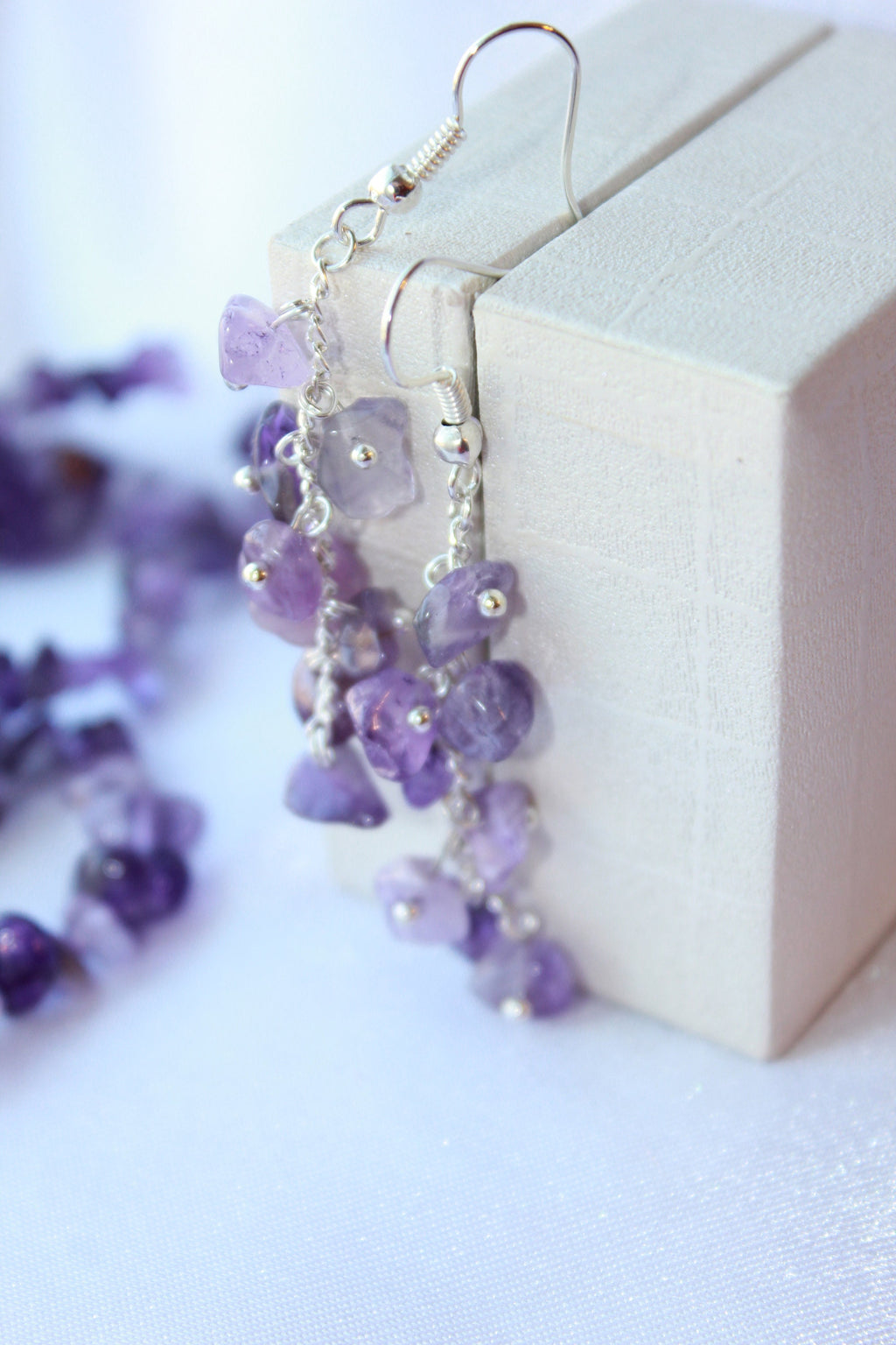 February birthday gift for her, Amethyst earrings, cluster earrings, gemstone earrings, long Wedding earrings, custom birthstone jewelry mom