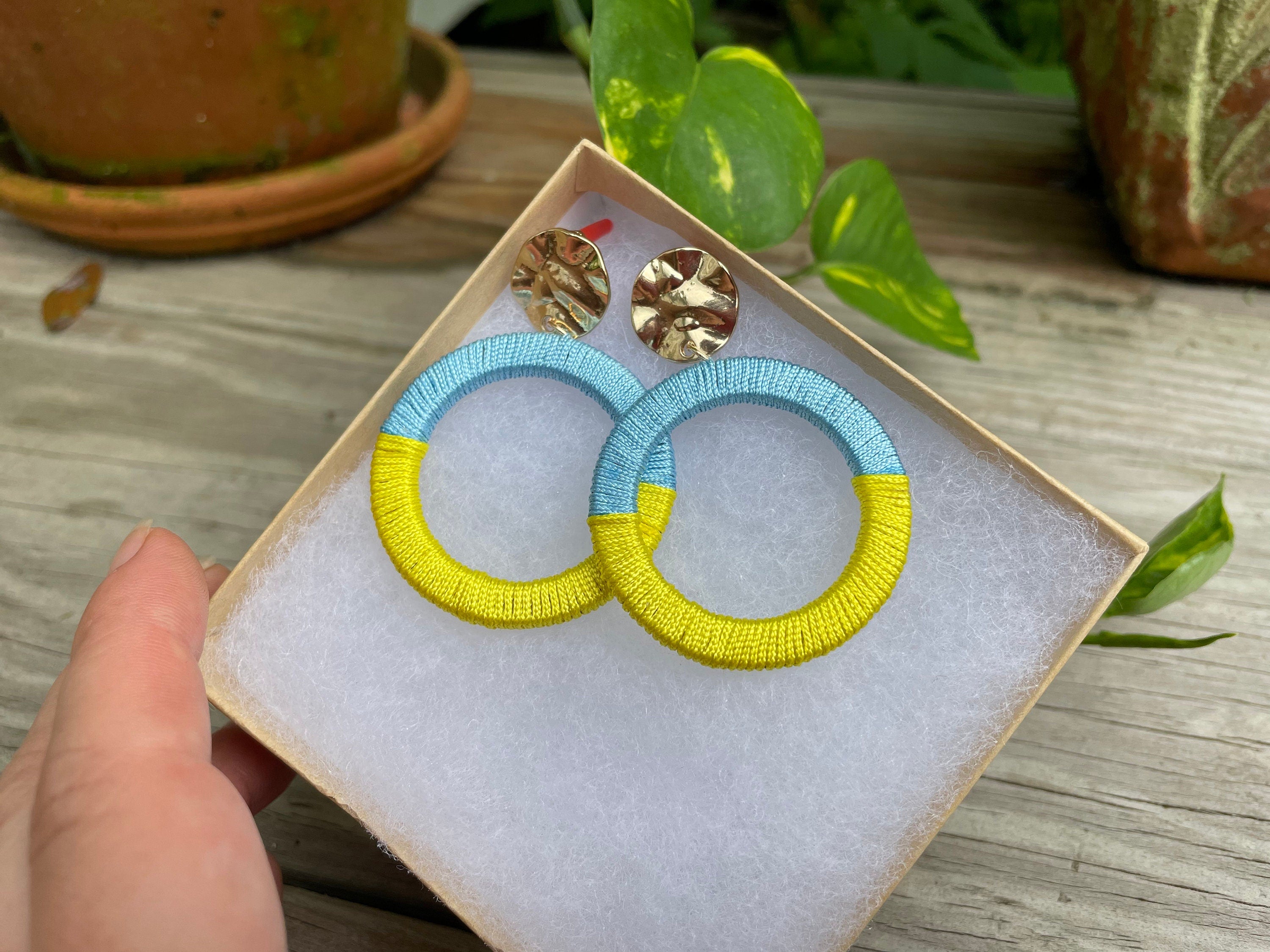 Blue and yellow Ukraine flag earrings, hoop earrings, ball earrings, Ukrainian earrings, Ukraine Jewelry, Ukraine gift, Ukraine seller